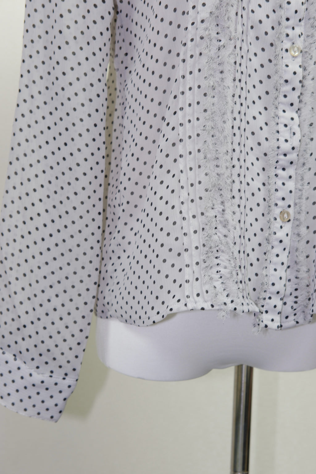 White Polka Dot Frill Trim Chiffon Blouse