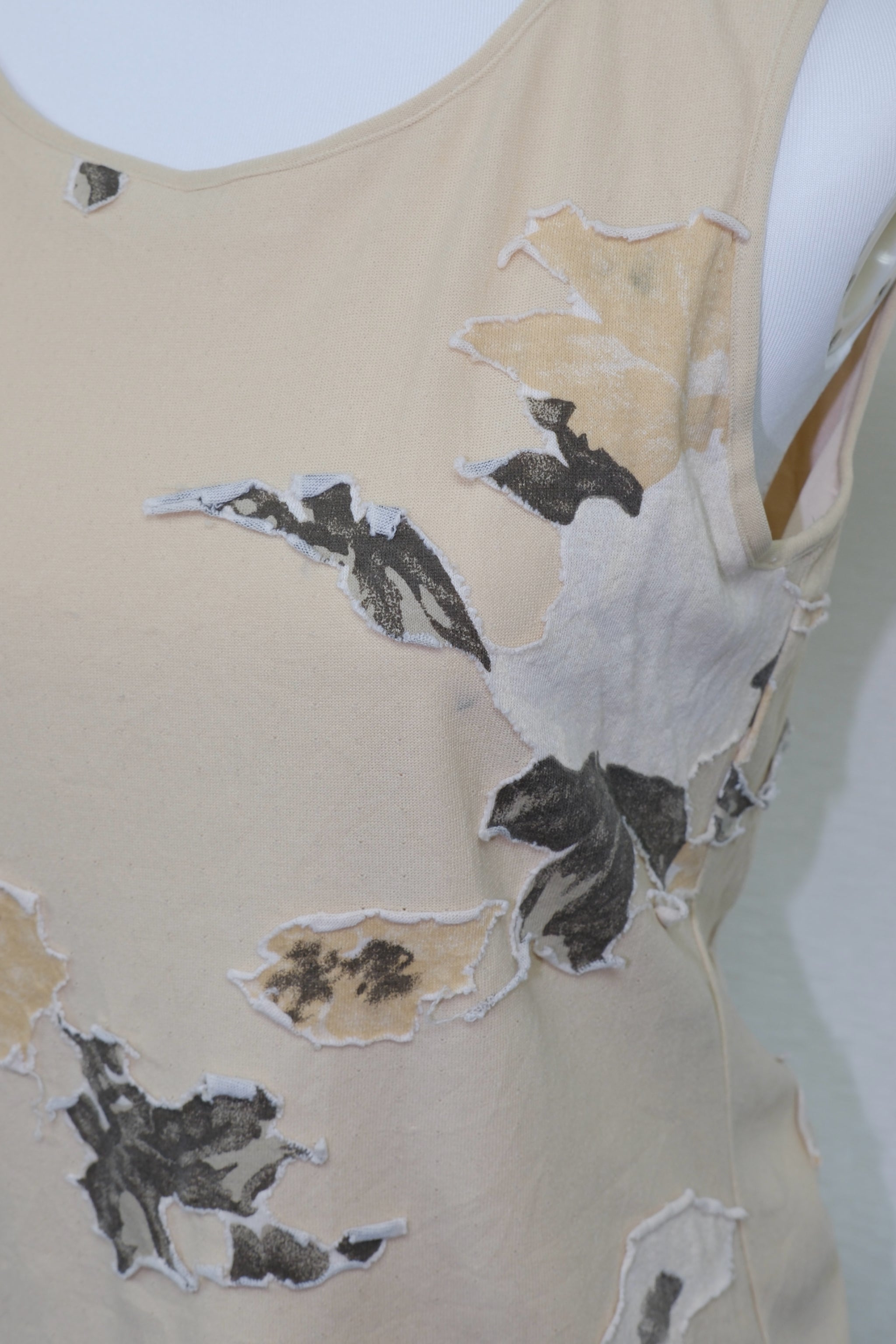 Beige Abstract Floral Appliqué Tank Top