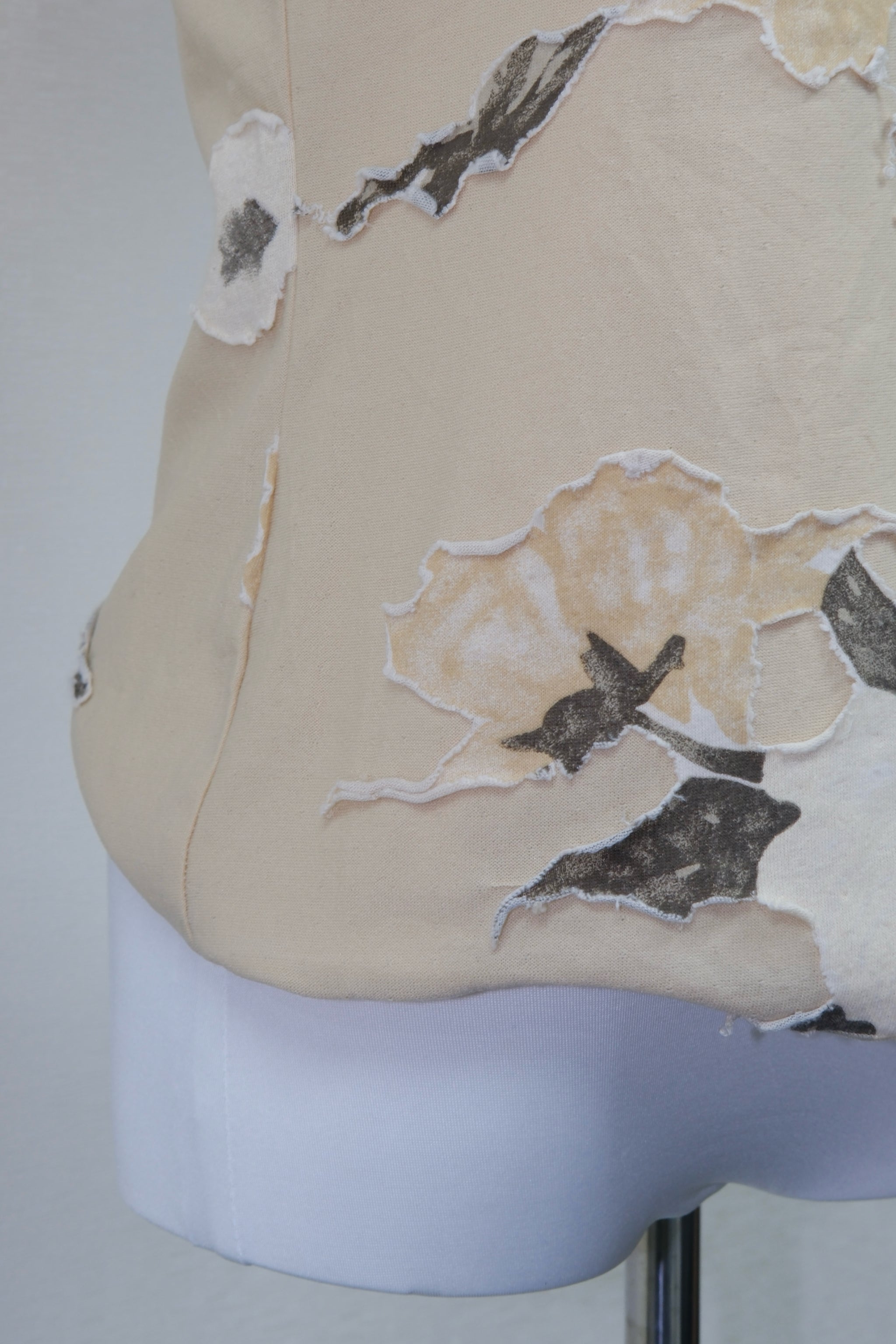 Beige Abstract Floral Appliqué Tank Top