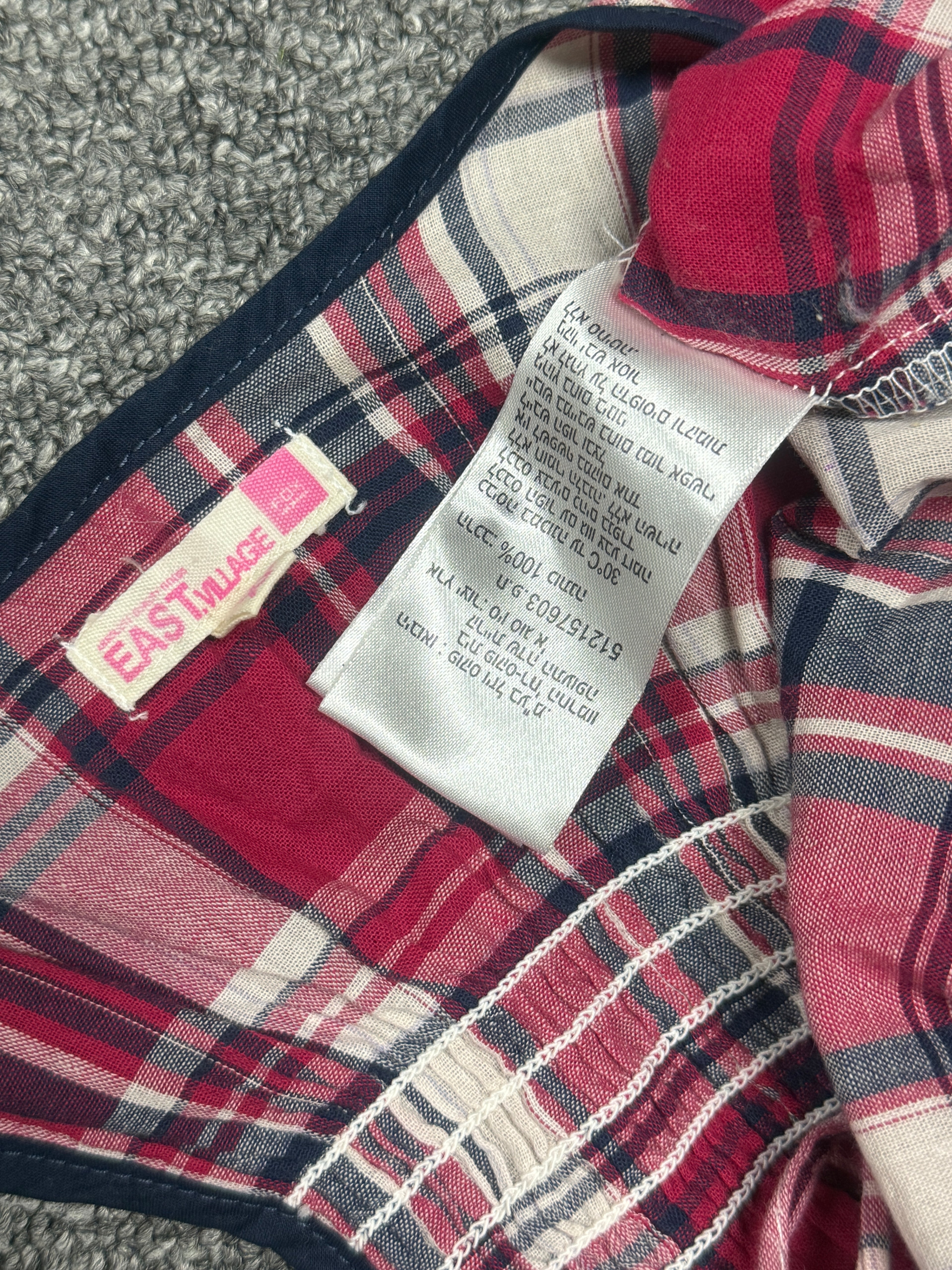 Red & Navy Plaid Drawstring Waist Button-Down Tank