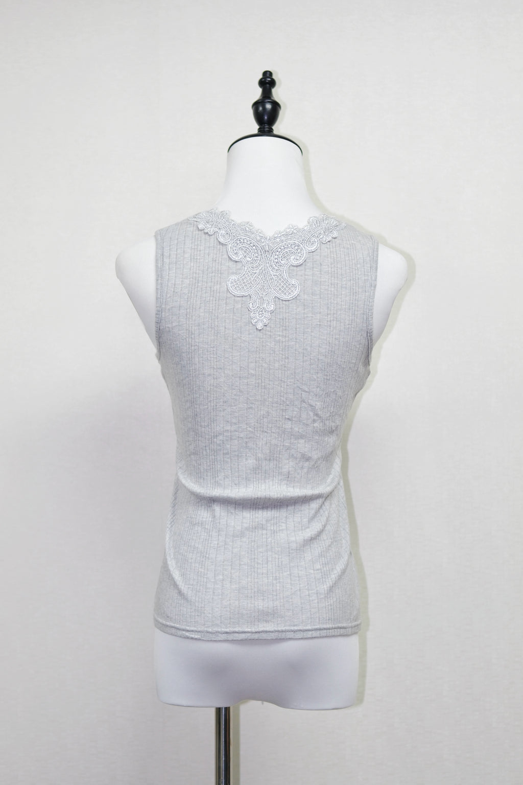 Light Grey Ribbed Henley Tank with Lace Back
