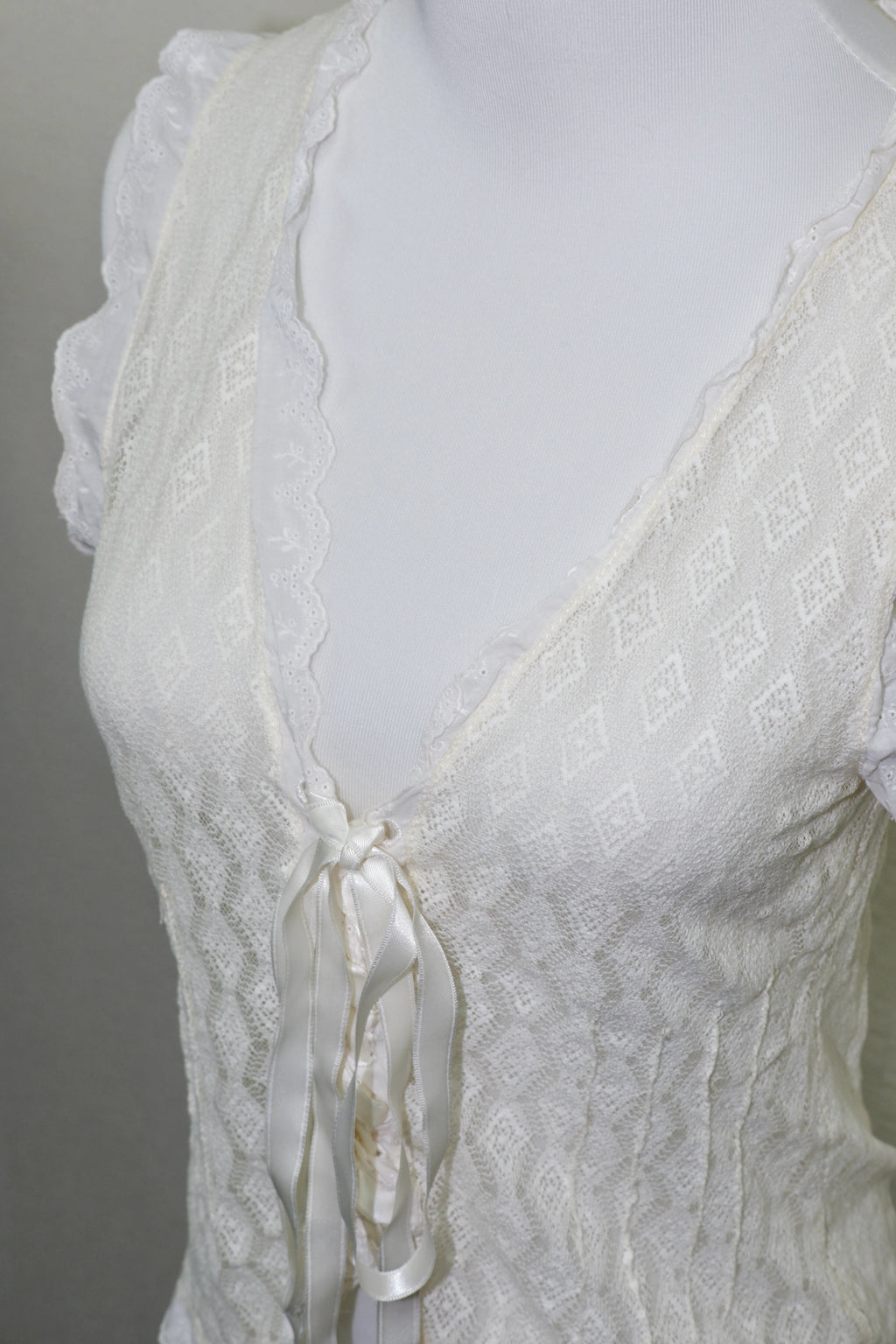 Ivory Lace Trim Sleeveless Tie Vest