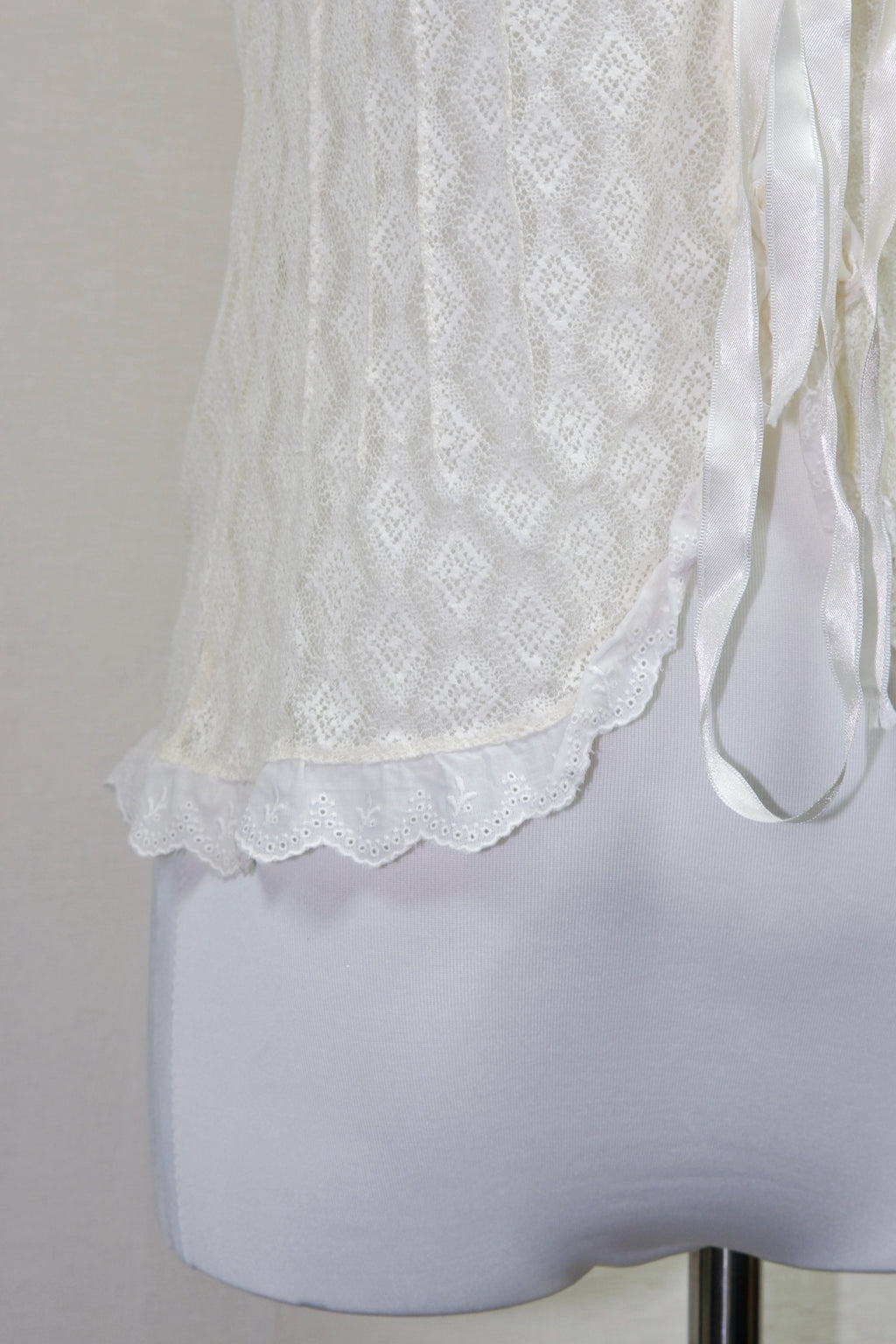 Ivory Lace Trim Sleeveless Tie Vest