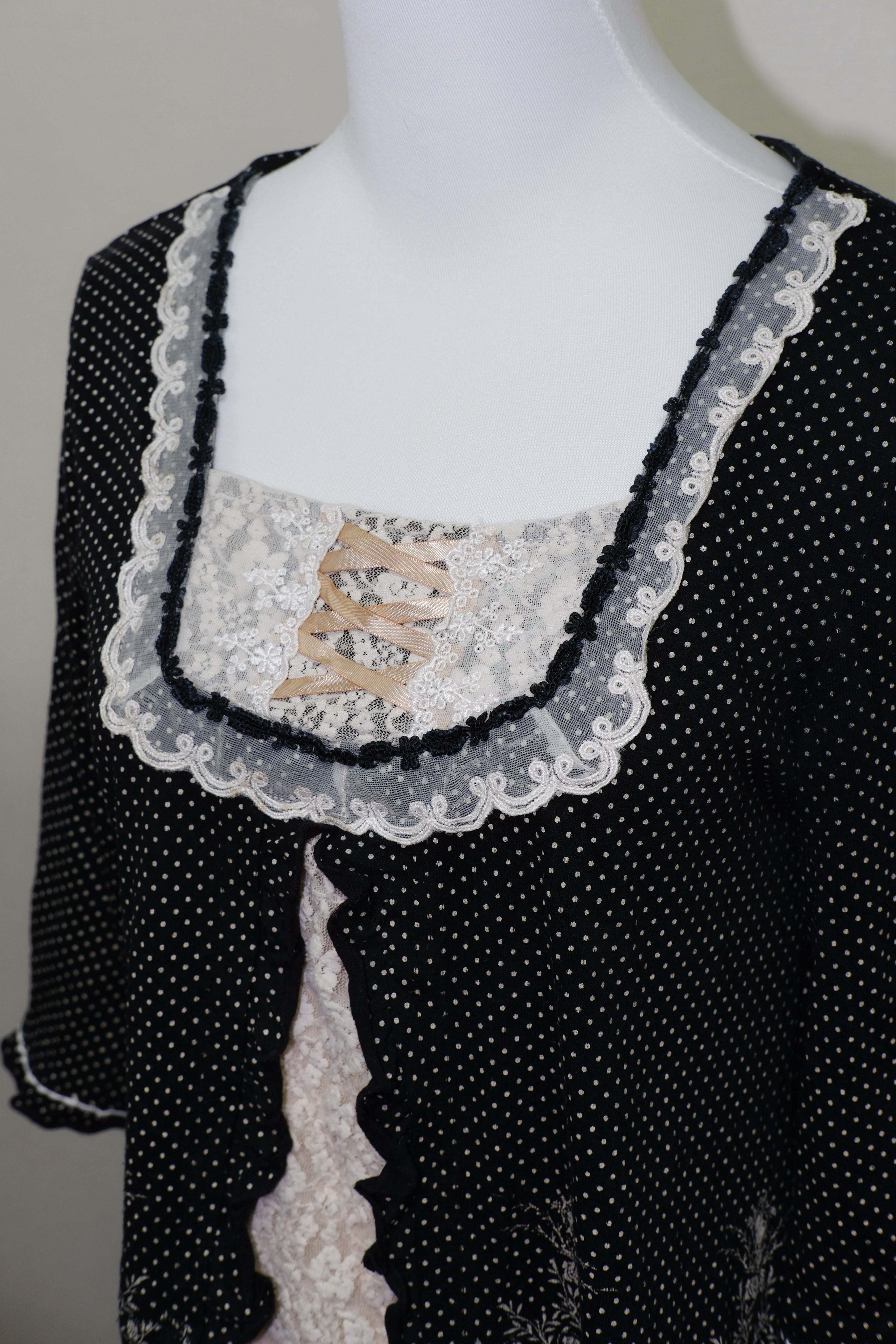 Black Polka Dot Lace Trim Corset Blouse