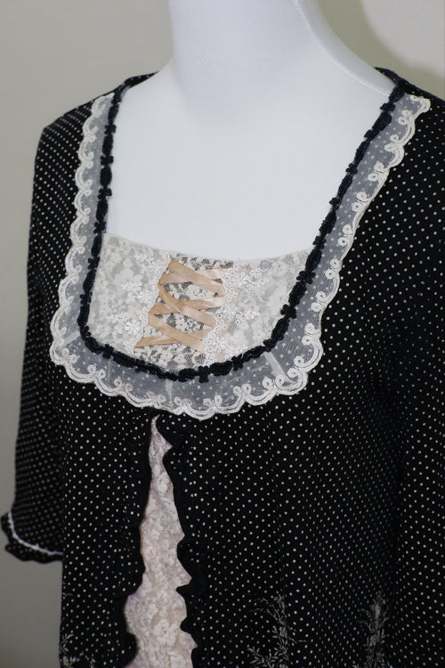 Black Polka Dot Lace Trim Corset Blouse