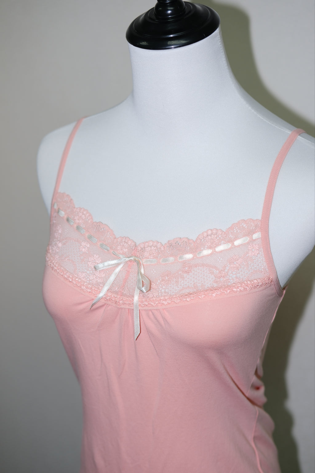 Pink Lace Trim Cami with White Ribbon Bow