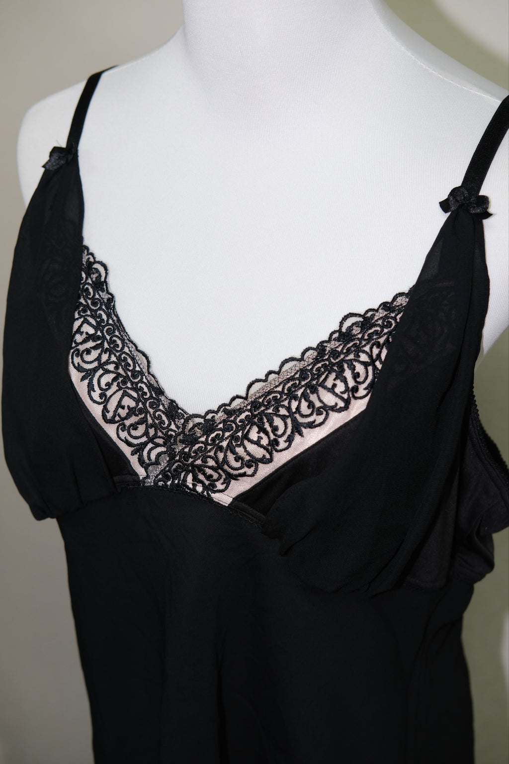 Black Sheer Mesh Camisole with Lace Trim