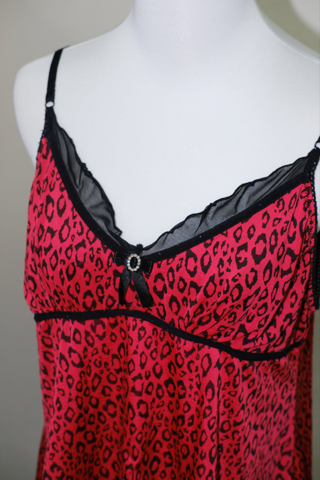 Red Leopard Print Cami with Black Lace Trim