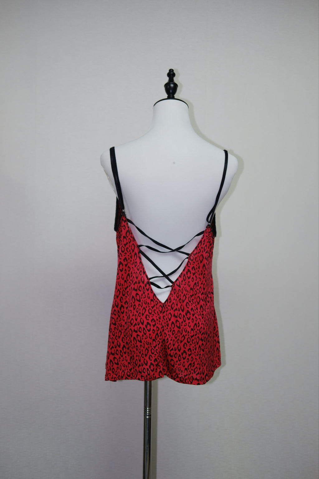 Red Leopard Print Cami with Black Lace Trim