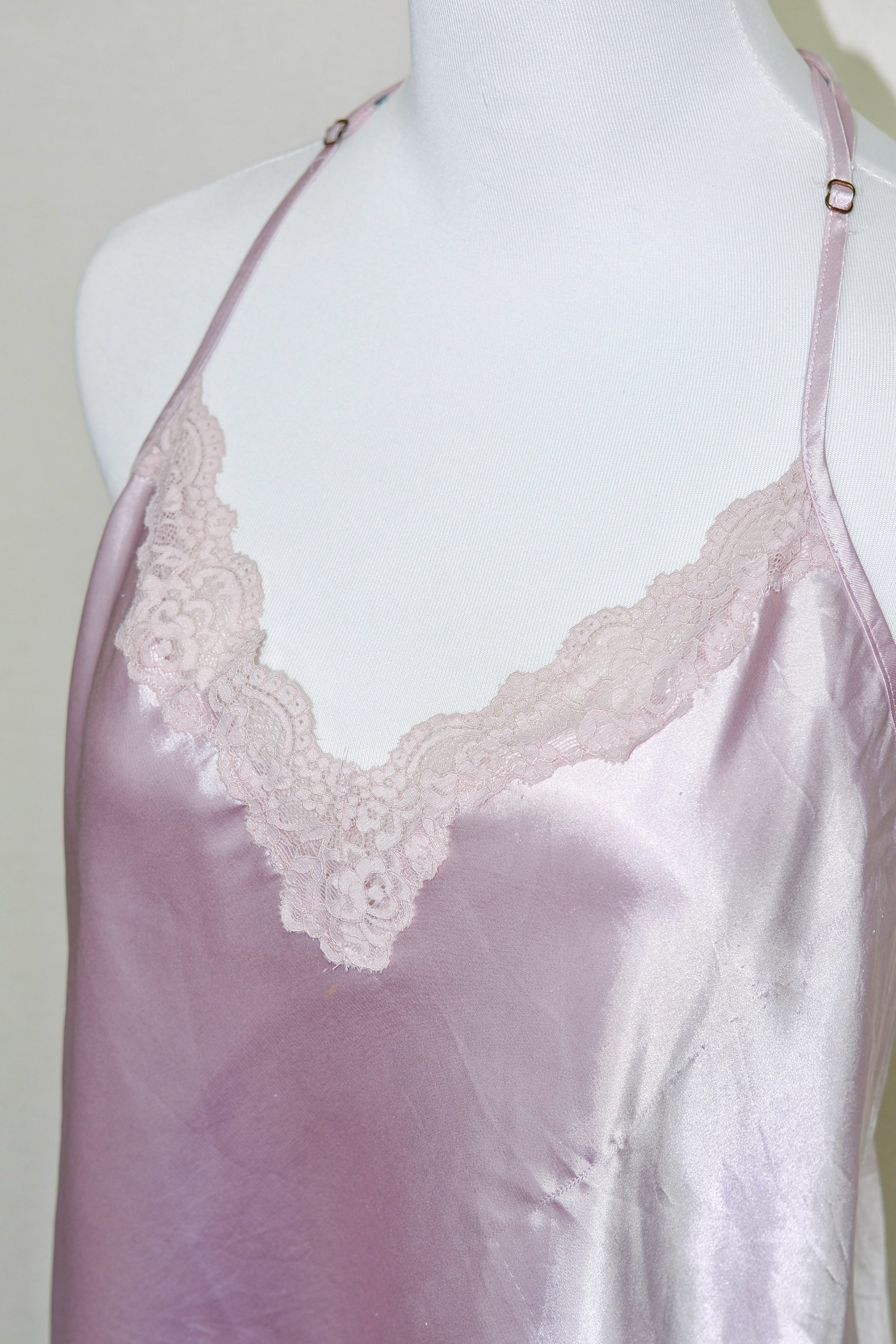 Lilac Satin Lace Trim Halter Camisole Top