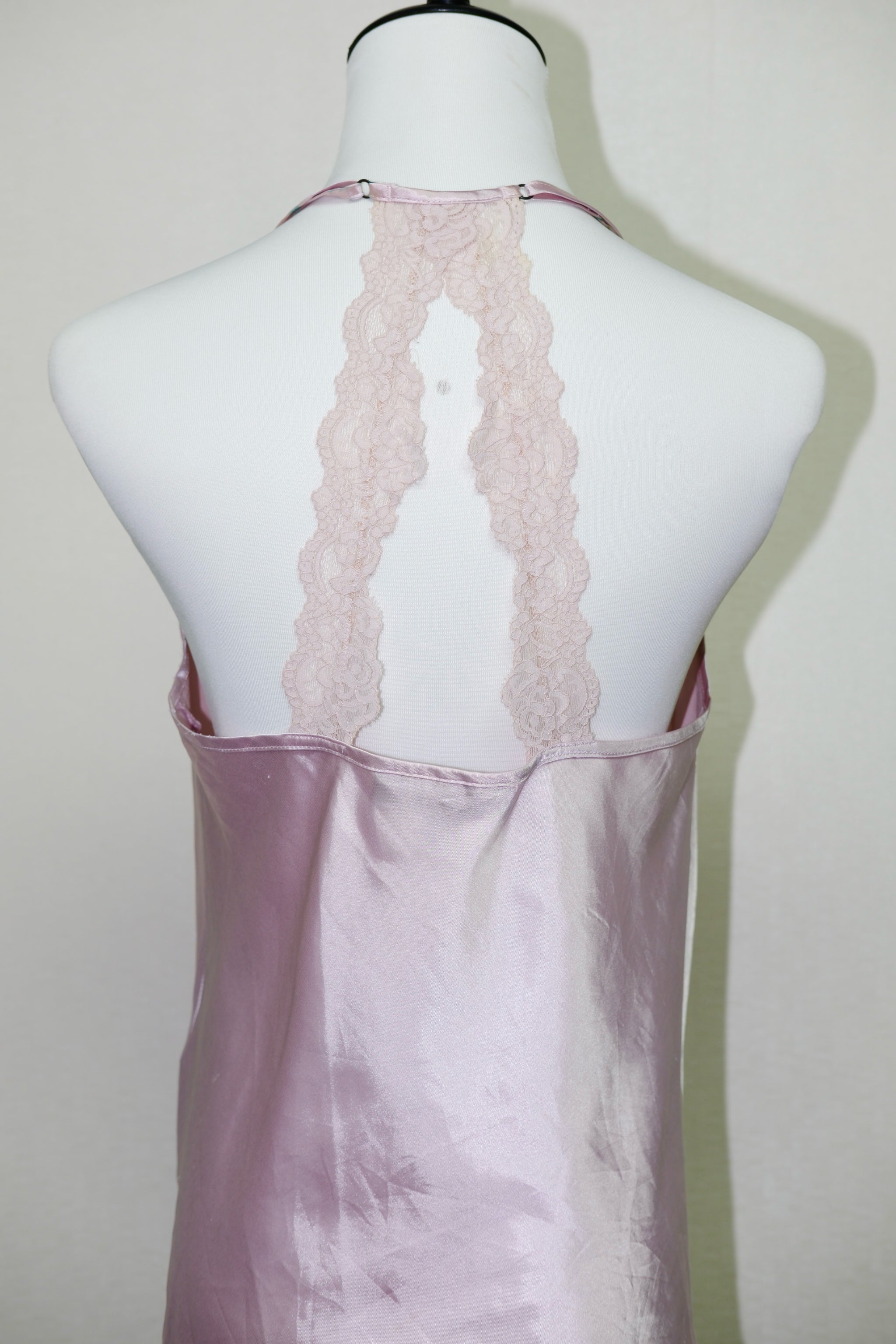 Lilac Satin Lace Trim Halter Camisole Top