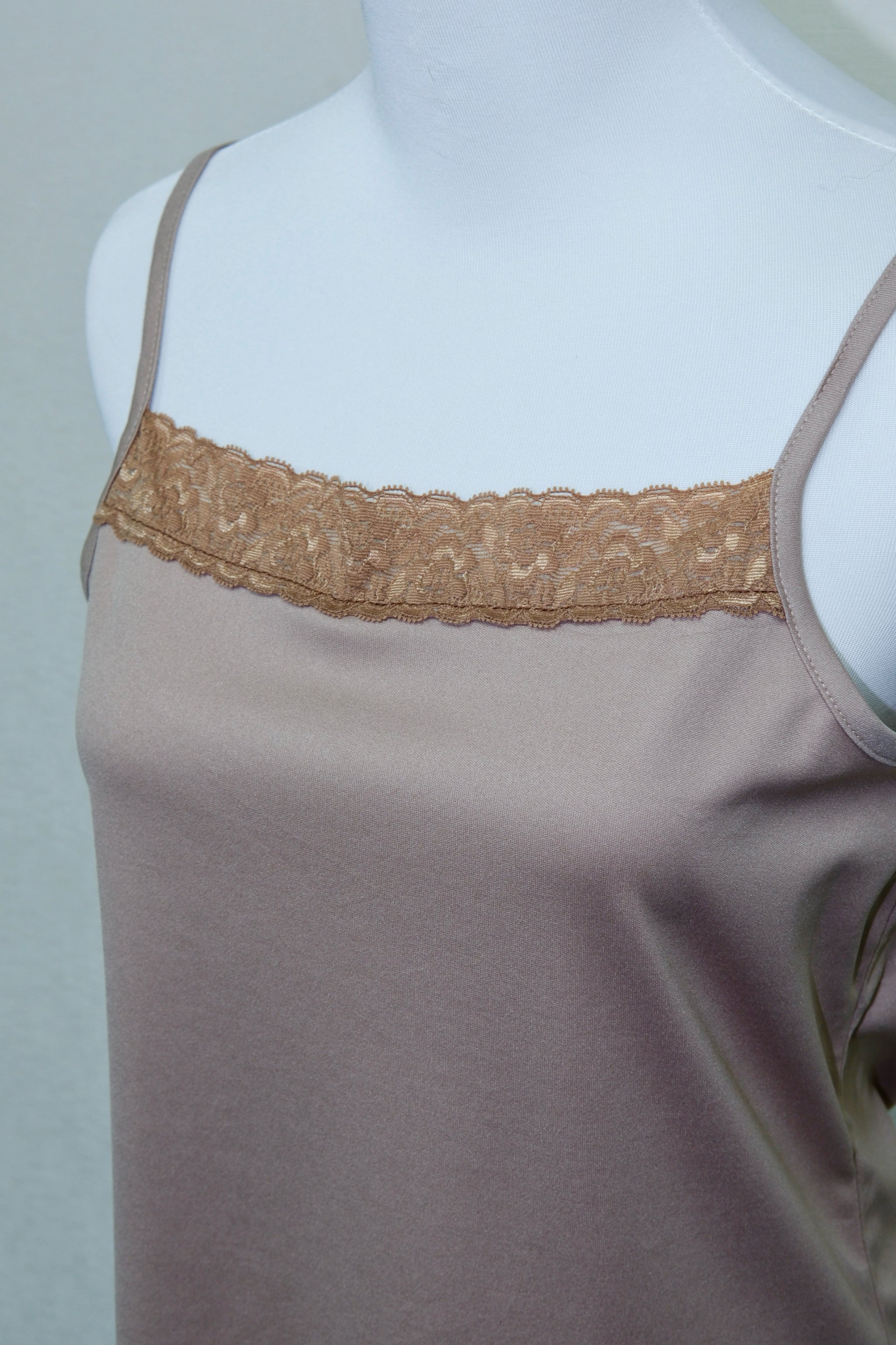 Taupe Lace Trim Cami with Hem Detail