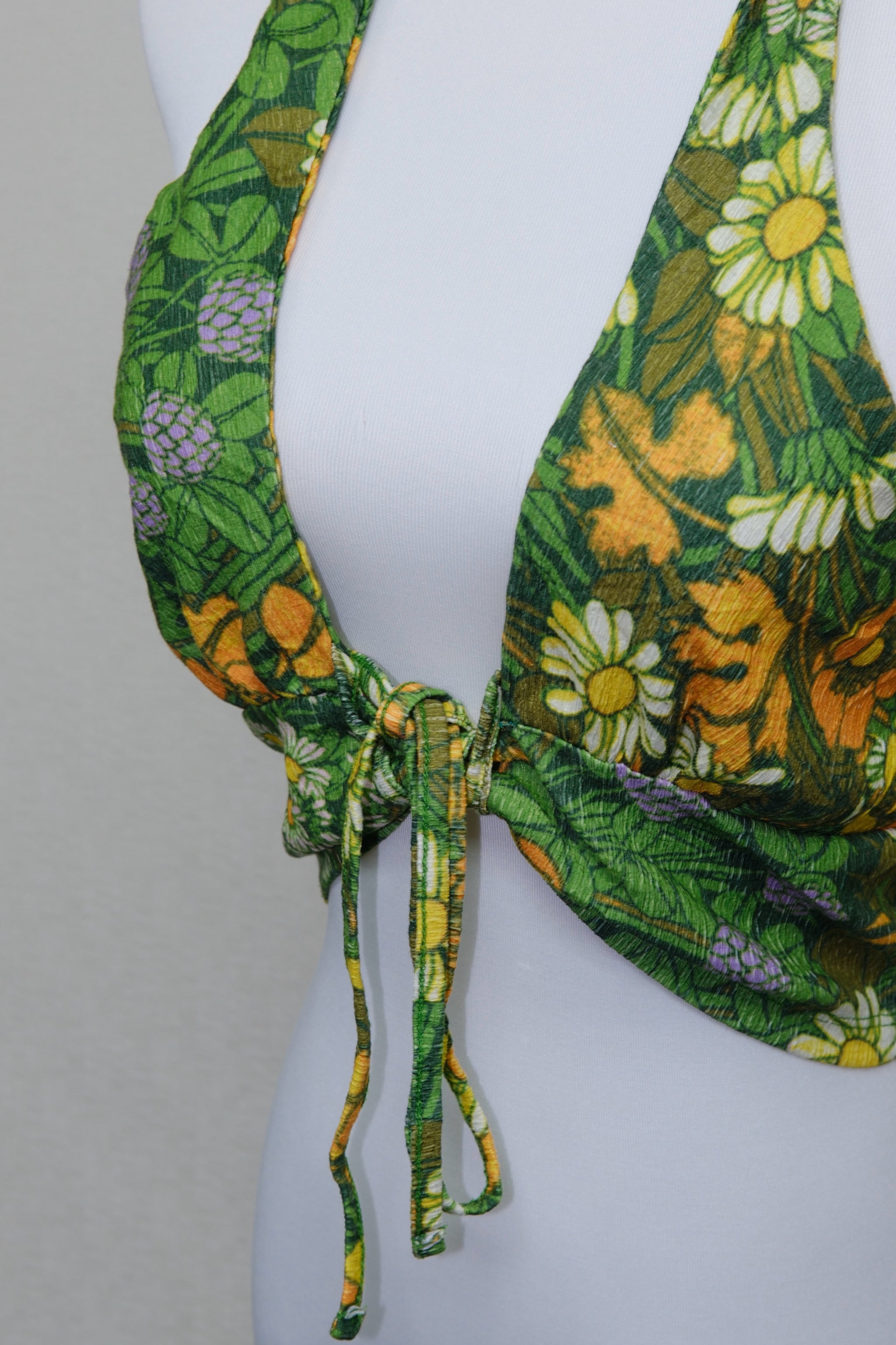 70s Green Daisy Print Halter Top