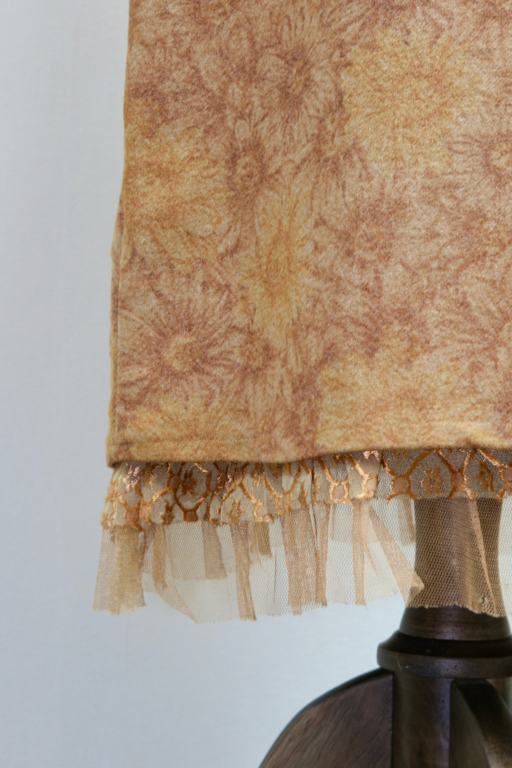 Brown Floral Print Midi Skirt with Lace Hem
