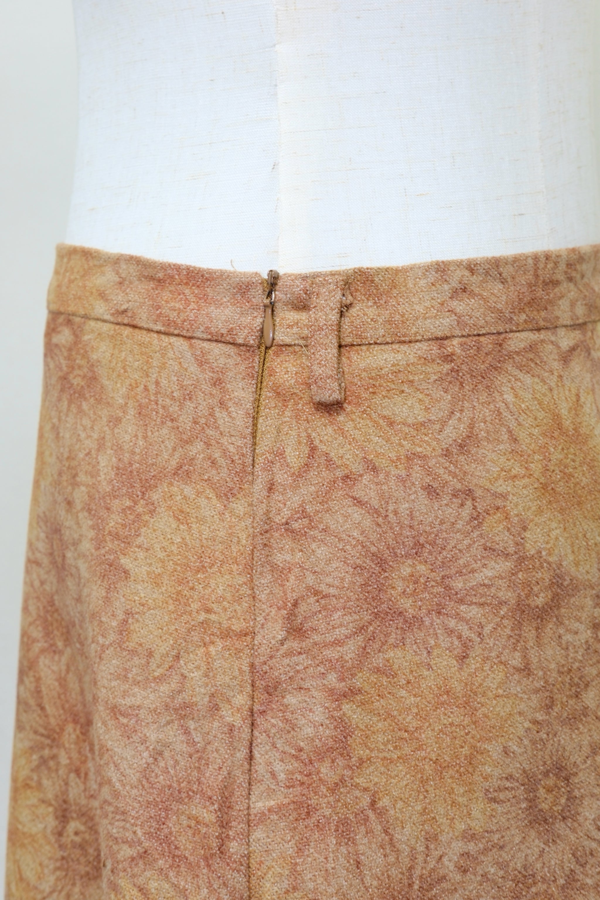 Brown Floral Print Midi Skirt with Lace Hem