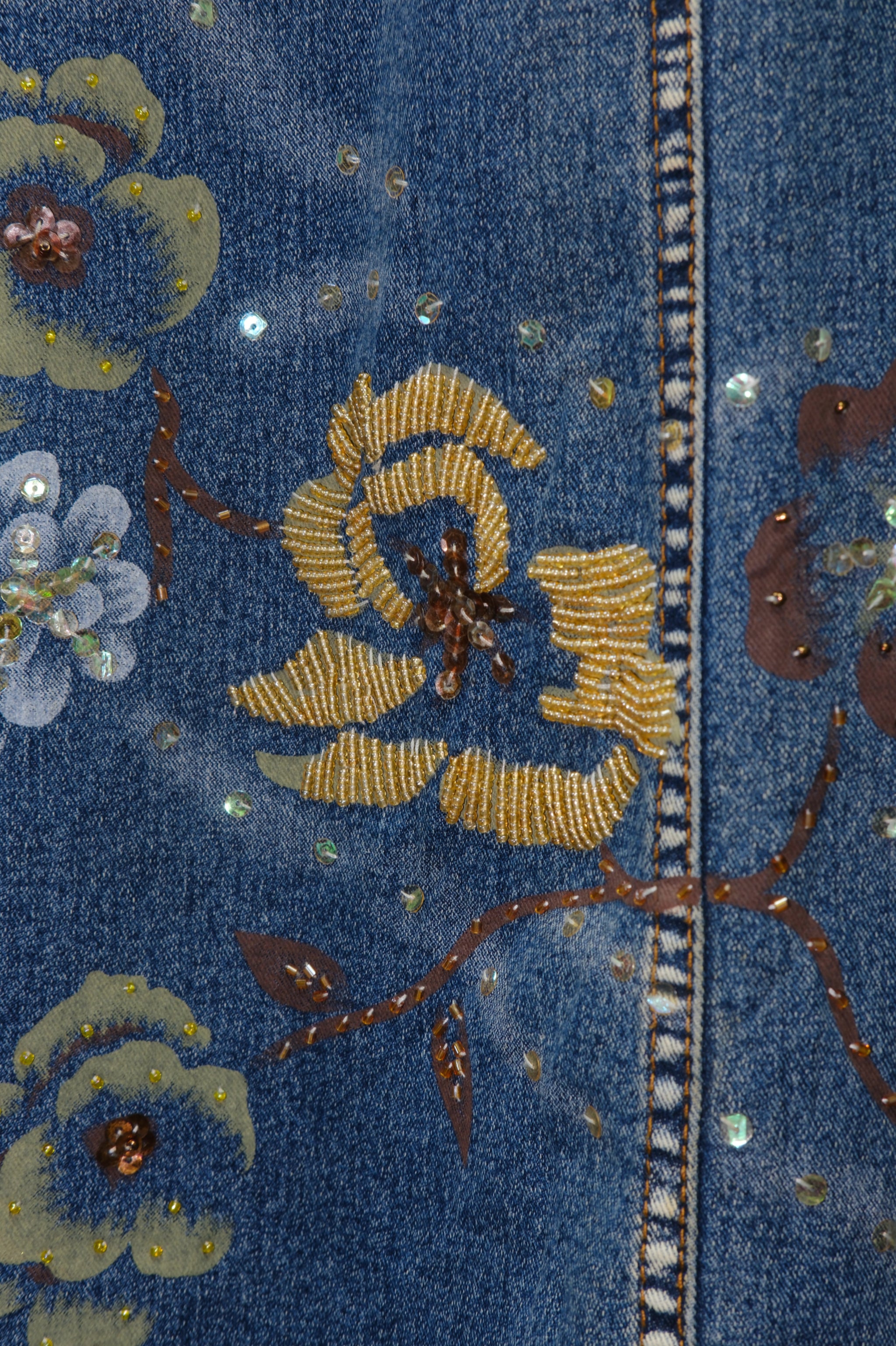 Floral Embroidered Blue Jean Skirt