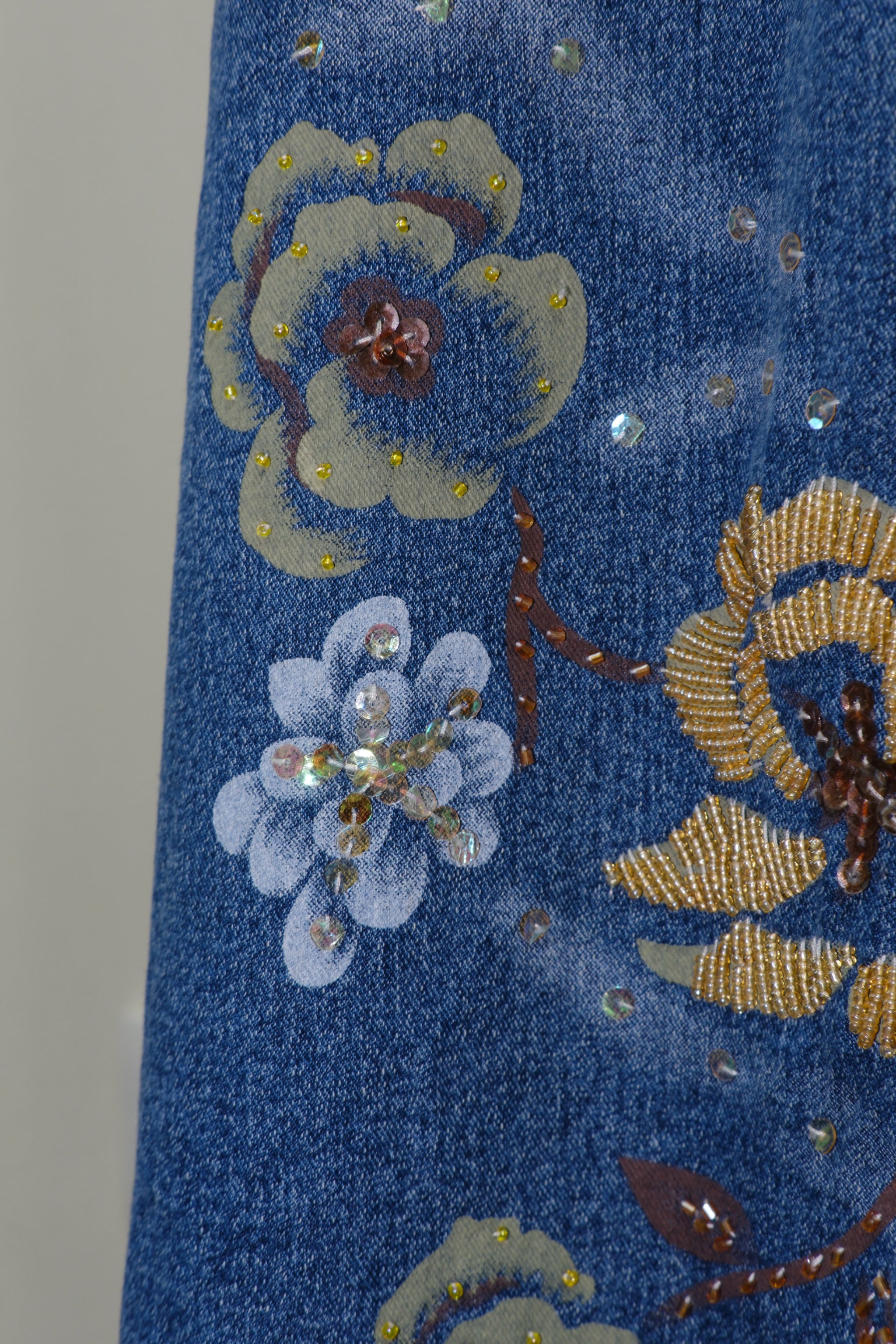 Floral Embroidered Blue Jean Skirt