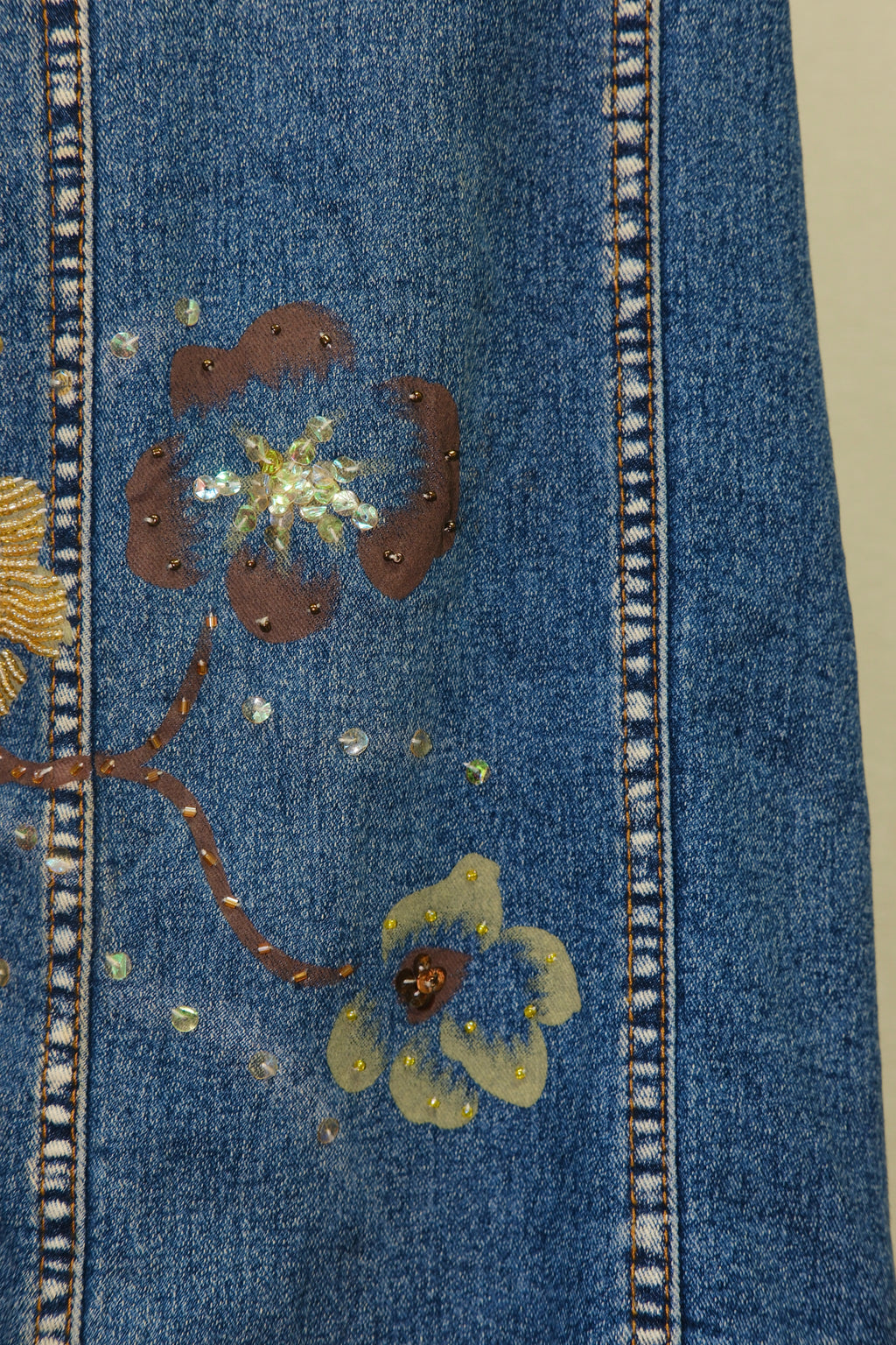 Floral Embroidered Blue Jean Skirt