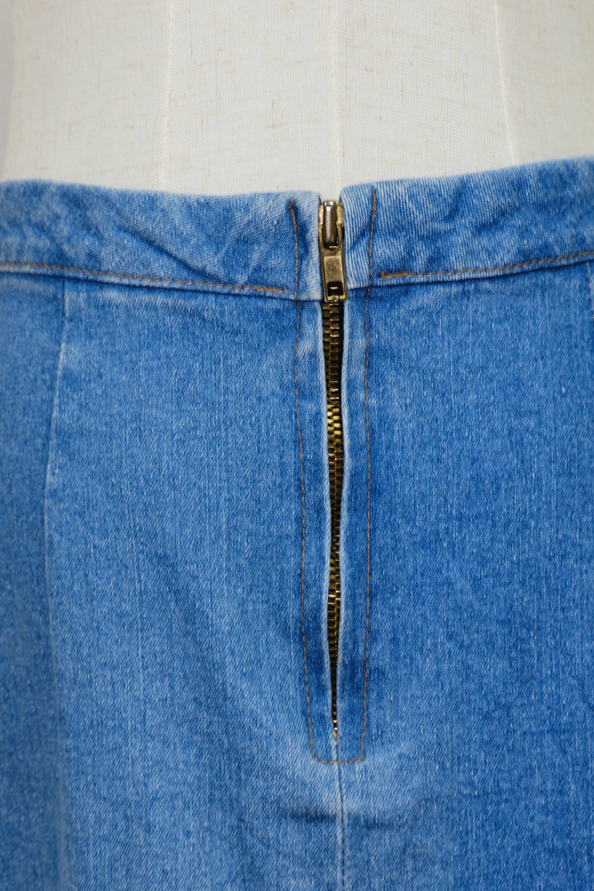 Blue Denim Asymmetrical Skirt with Lace Trim