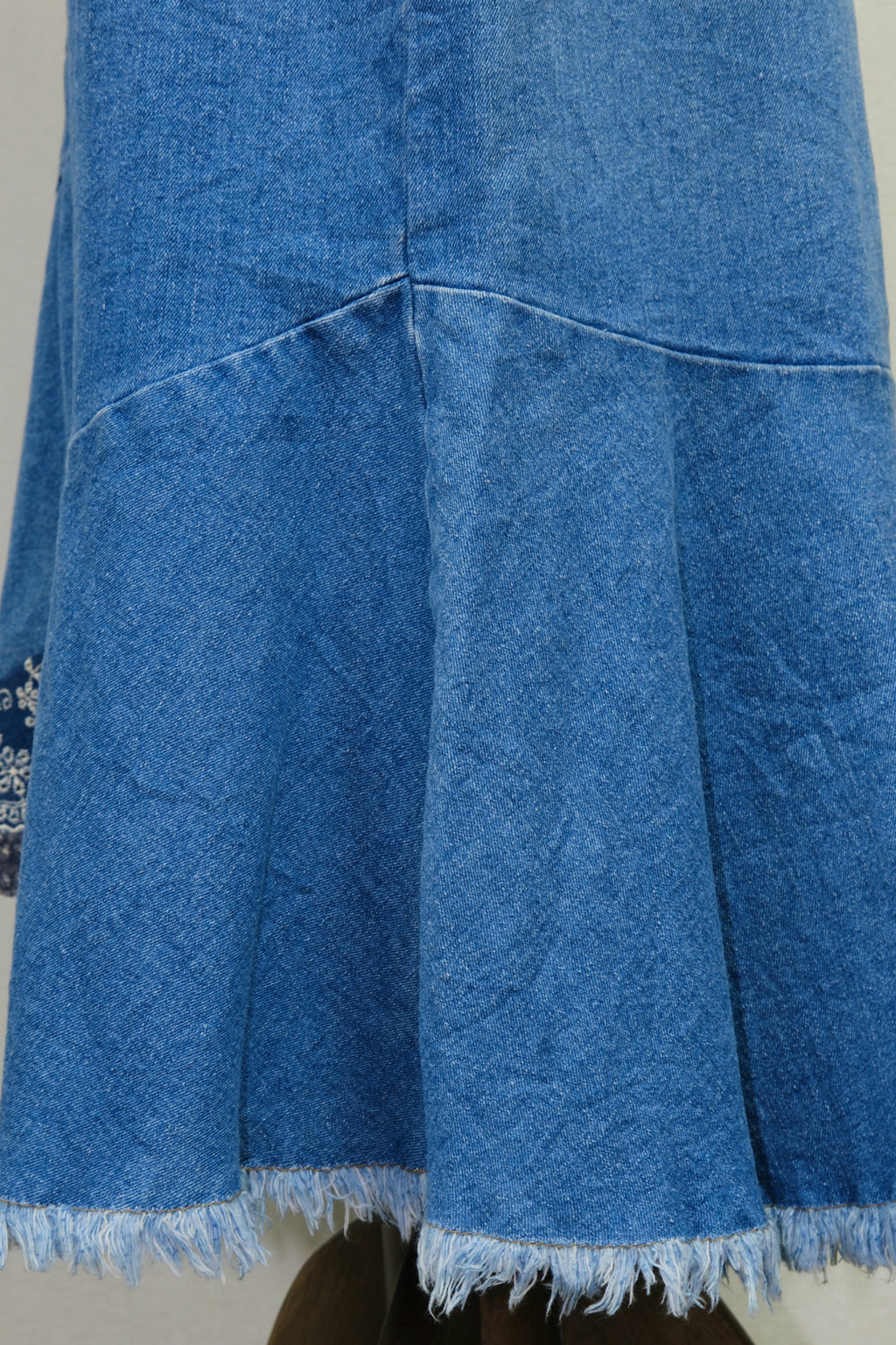 Blue Denim Asymmetrical Skirt with Lace Trim