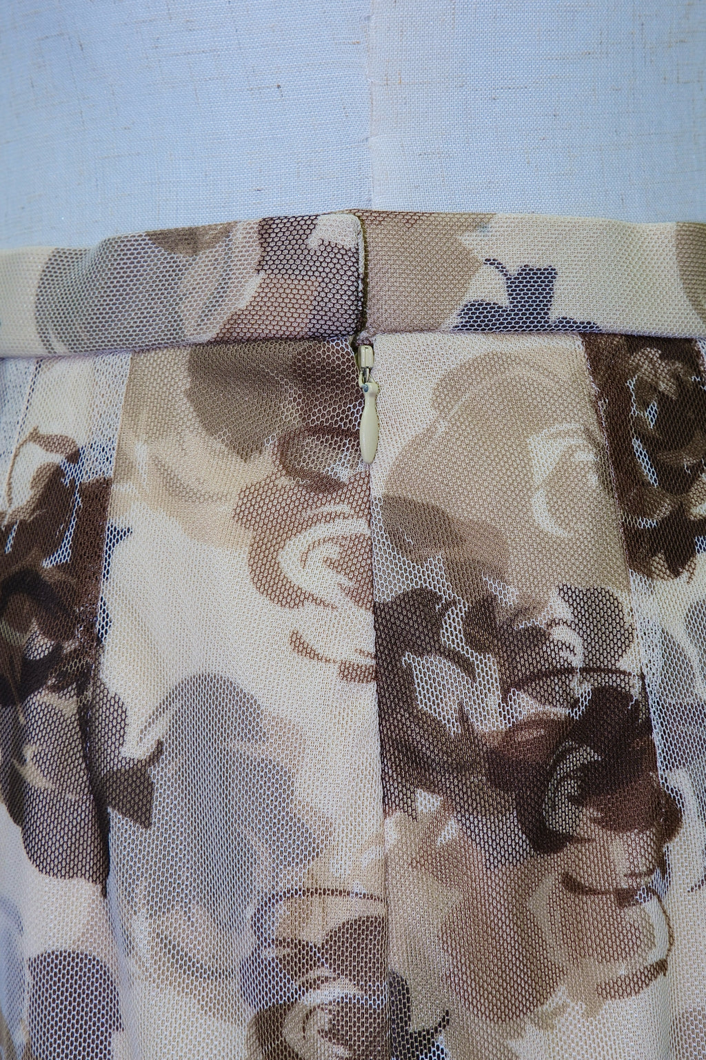 Beige Floral Print Tiered Chiffon Midi Skirt