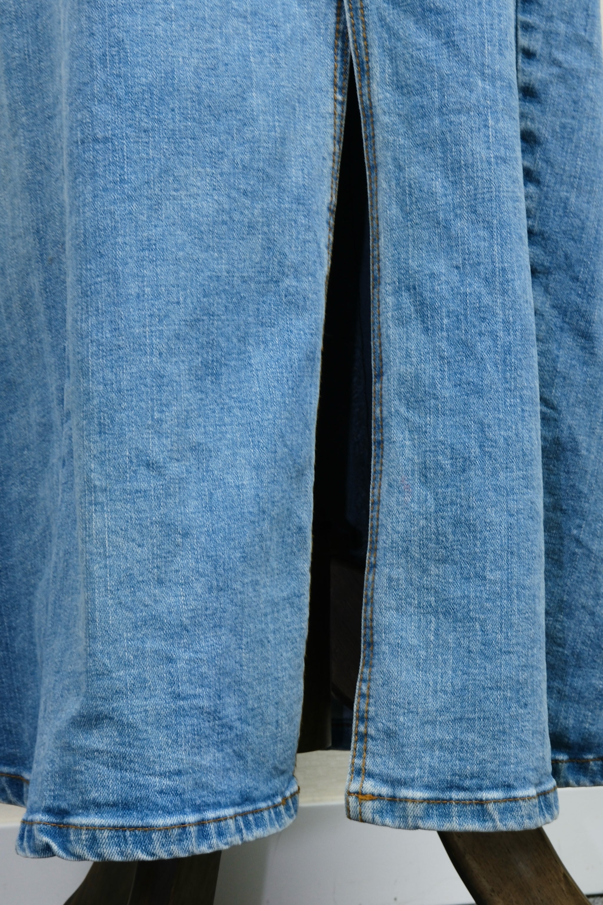 Blue Denim High Waist A-Line Midi Skirt