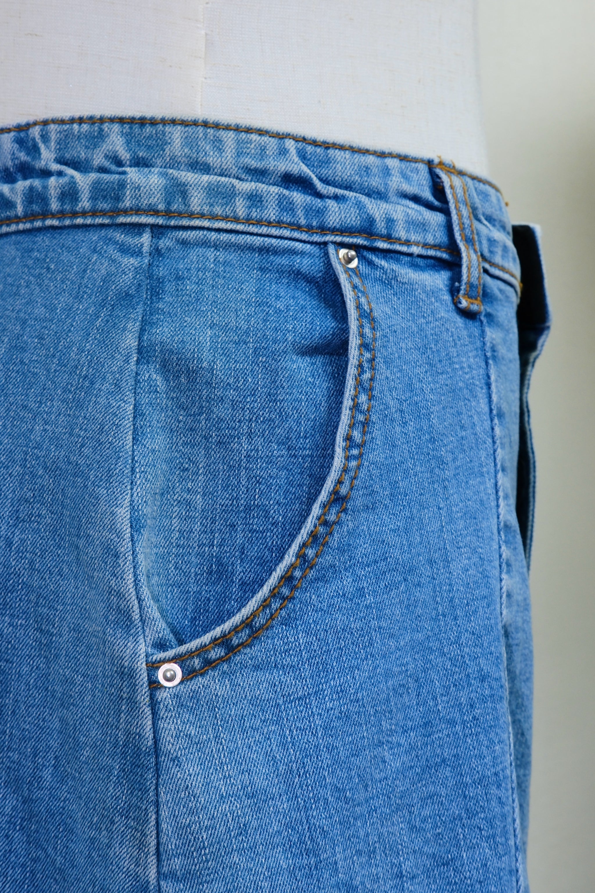 Blue Denim High Waist A-Line Midi Skirt