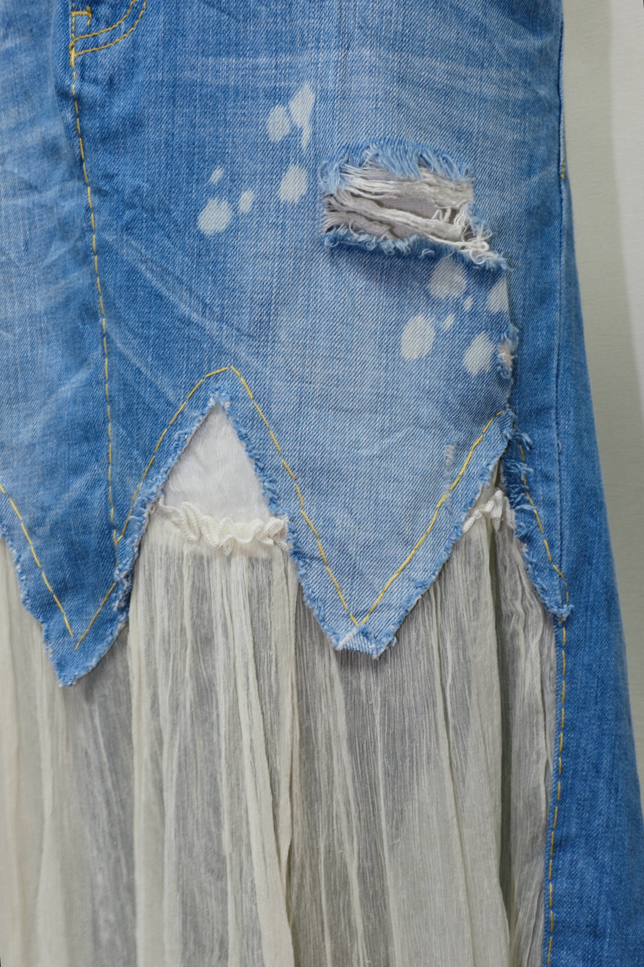 Blue Denim & Tulle Layered Distressed Skirt