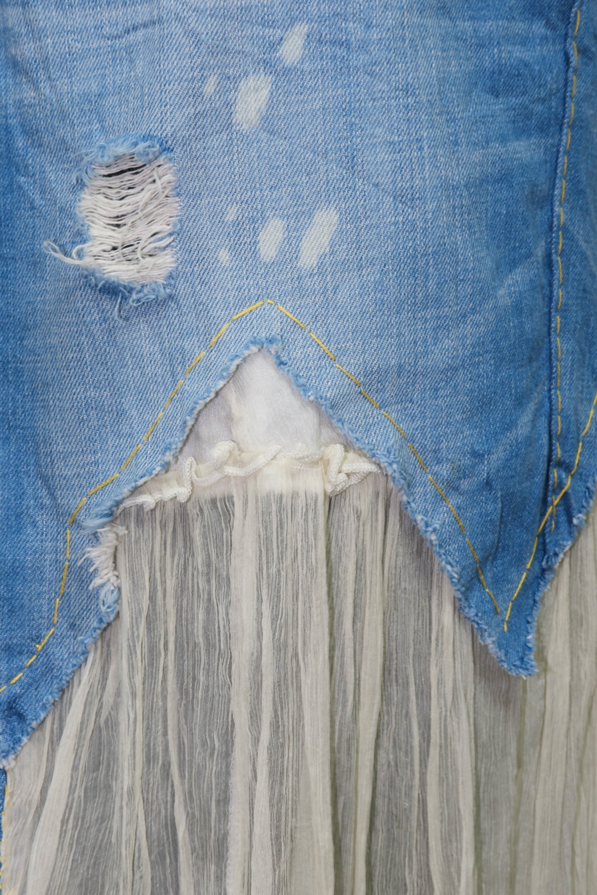 Blue Denim & Tulle Layered Distressed Skirt
