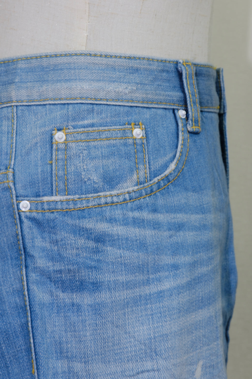 Blue Denim & Tulle Layered Distressed Skirt