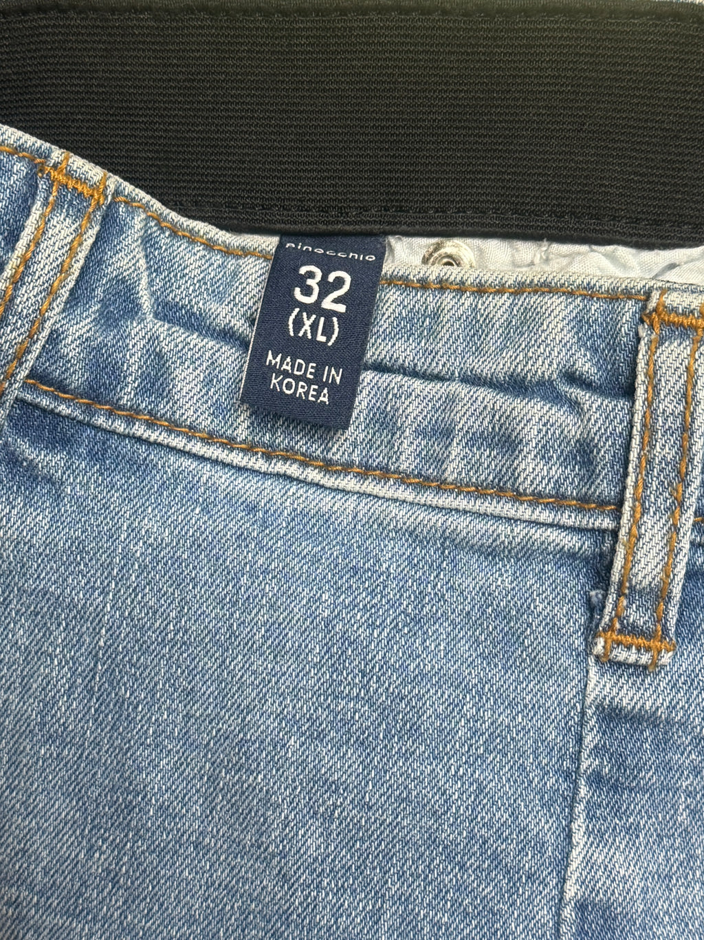 Blue Denim High Waist A-Line Midi Skirt