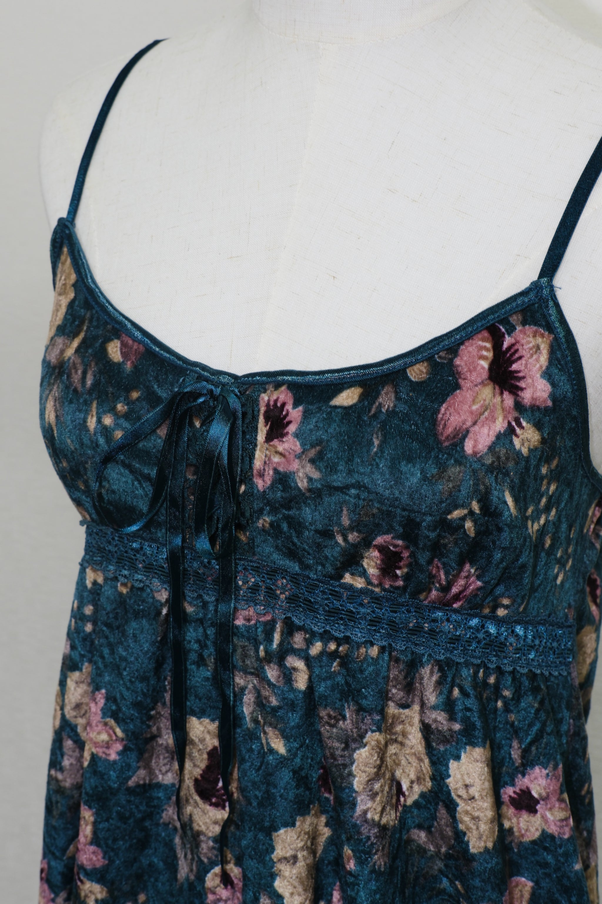 Teal Floral Print Babydoll Slip Dress