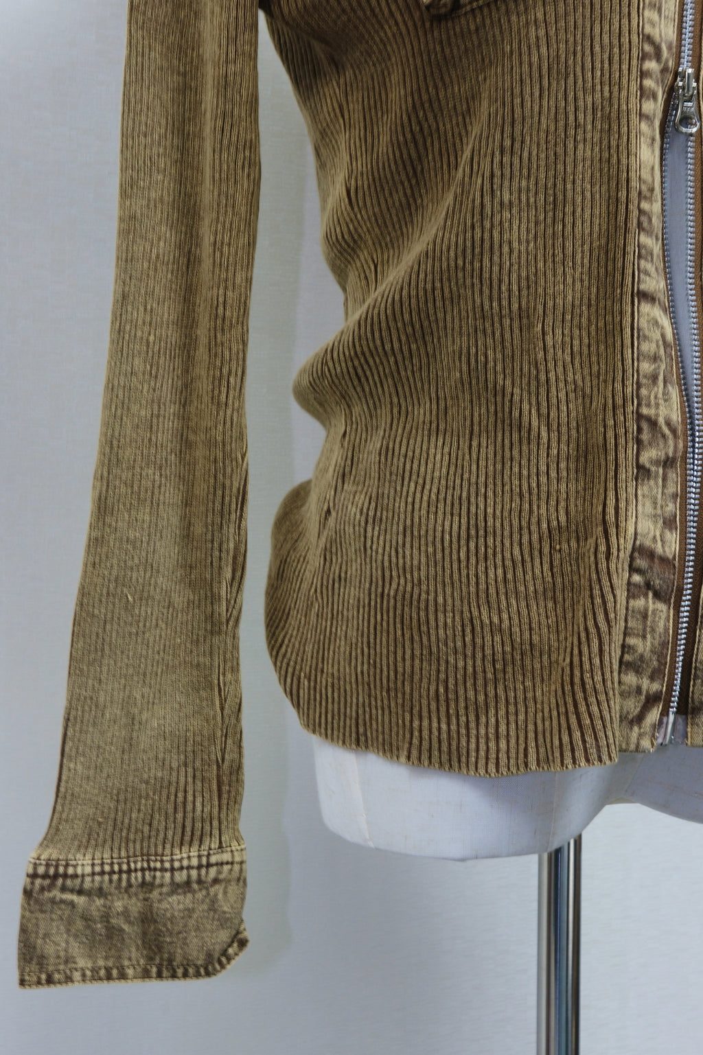 Brown Washed Ribbed Zip-Up Jacket