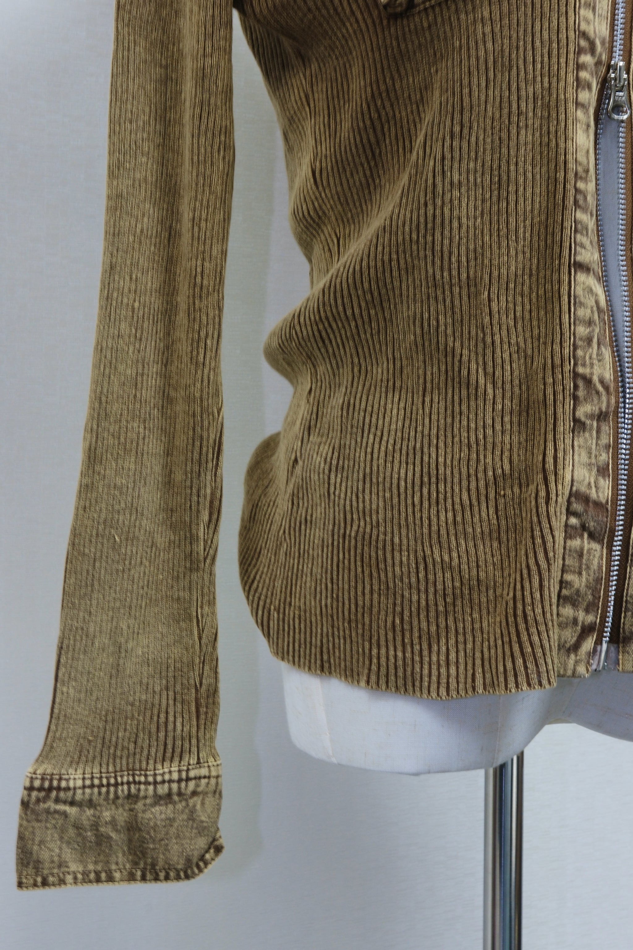 Brown Washed Ribbed Zip-Up Jacket