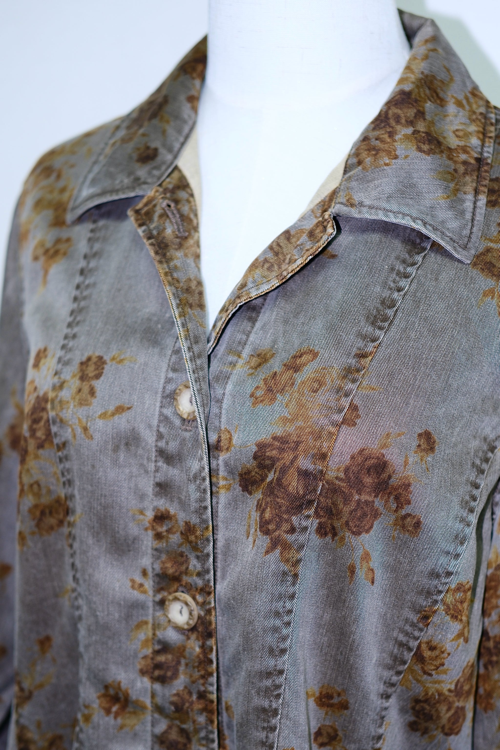 Washed Grey Floral Chore Coat