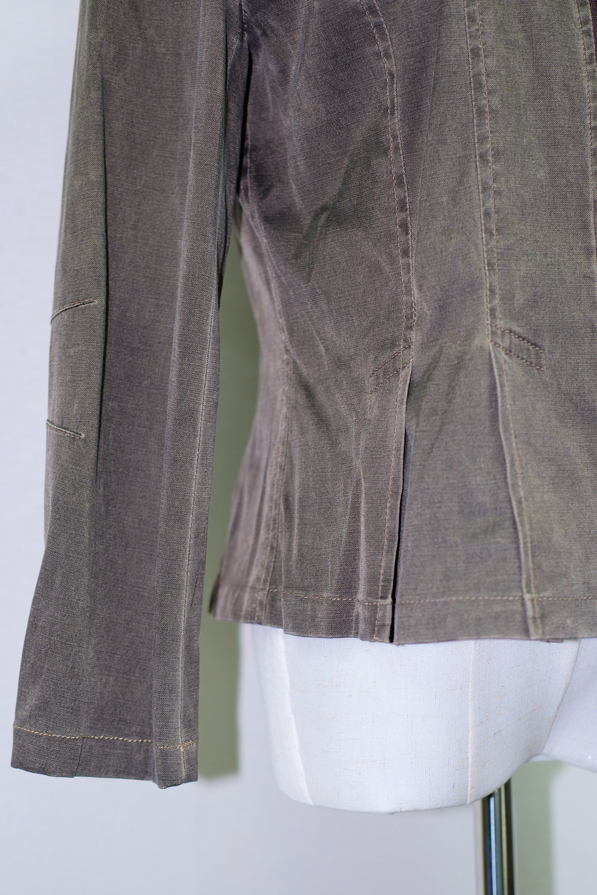 Brown Washed High Collar Zip-Up Jacket