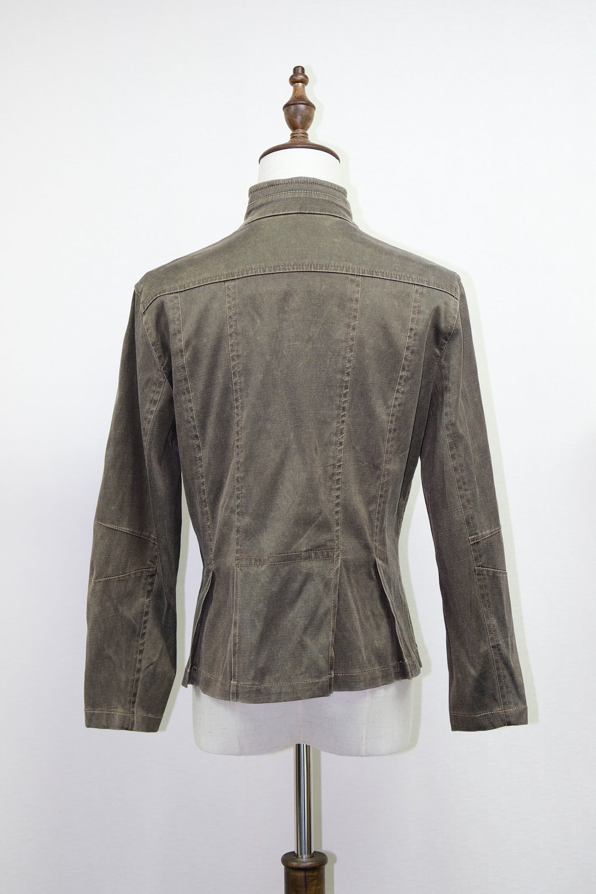 Brown Washed High Collar Zip-Up Jacket