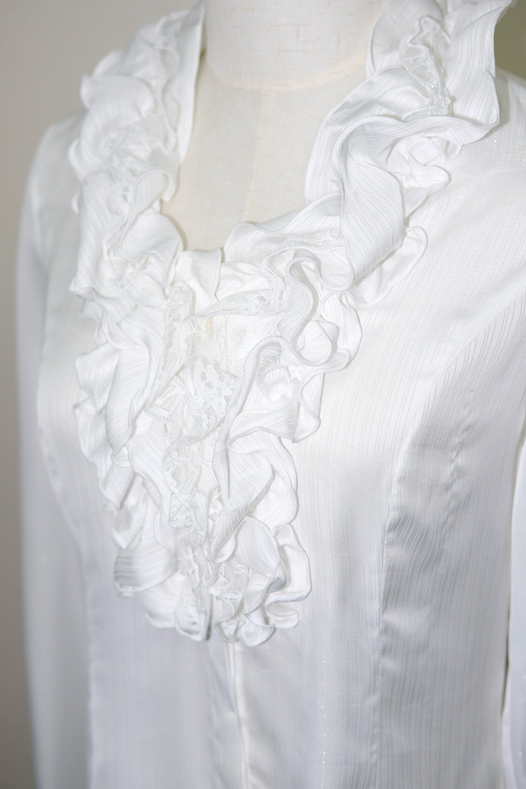 White Ruffle Neck Button-Up Blouse