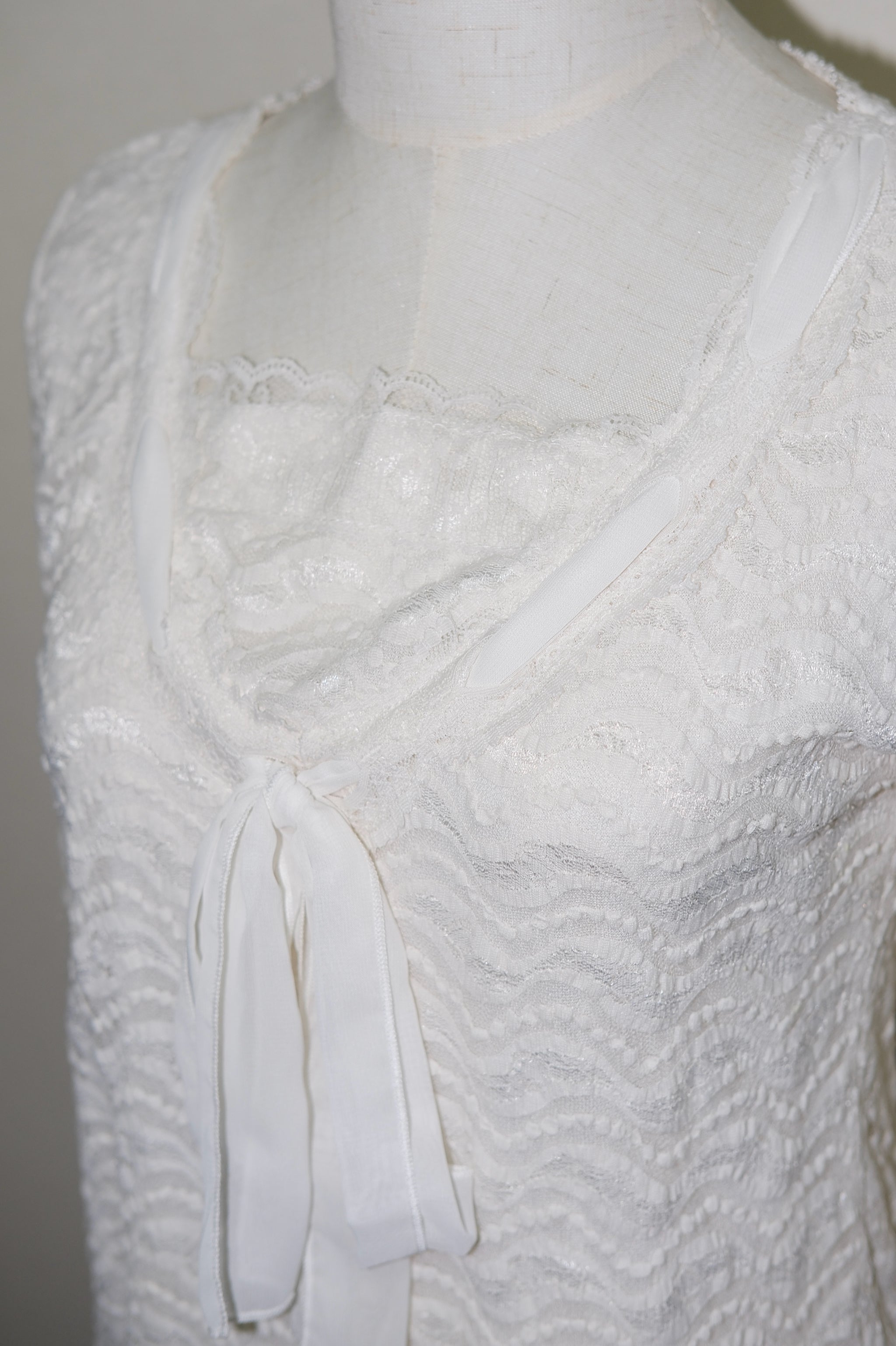 White Lace Sheer Blouse with Neck Bow