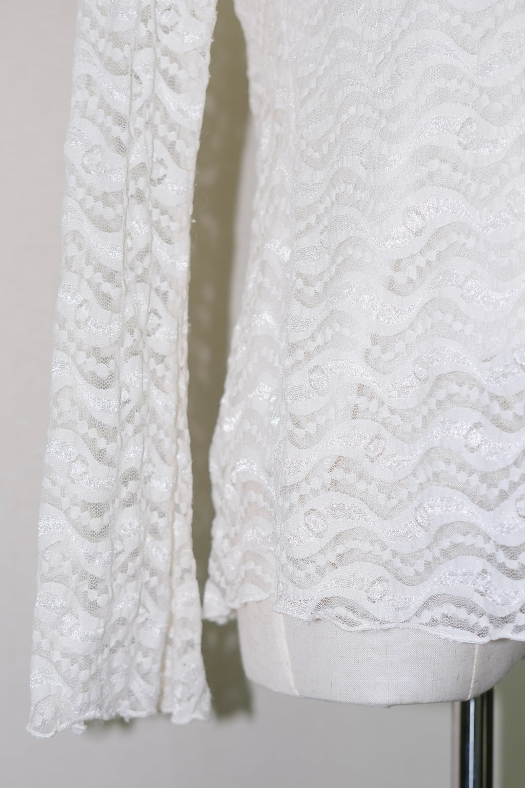 White Lace Sheer Blouse with Neck Bow