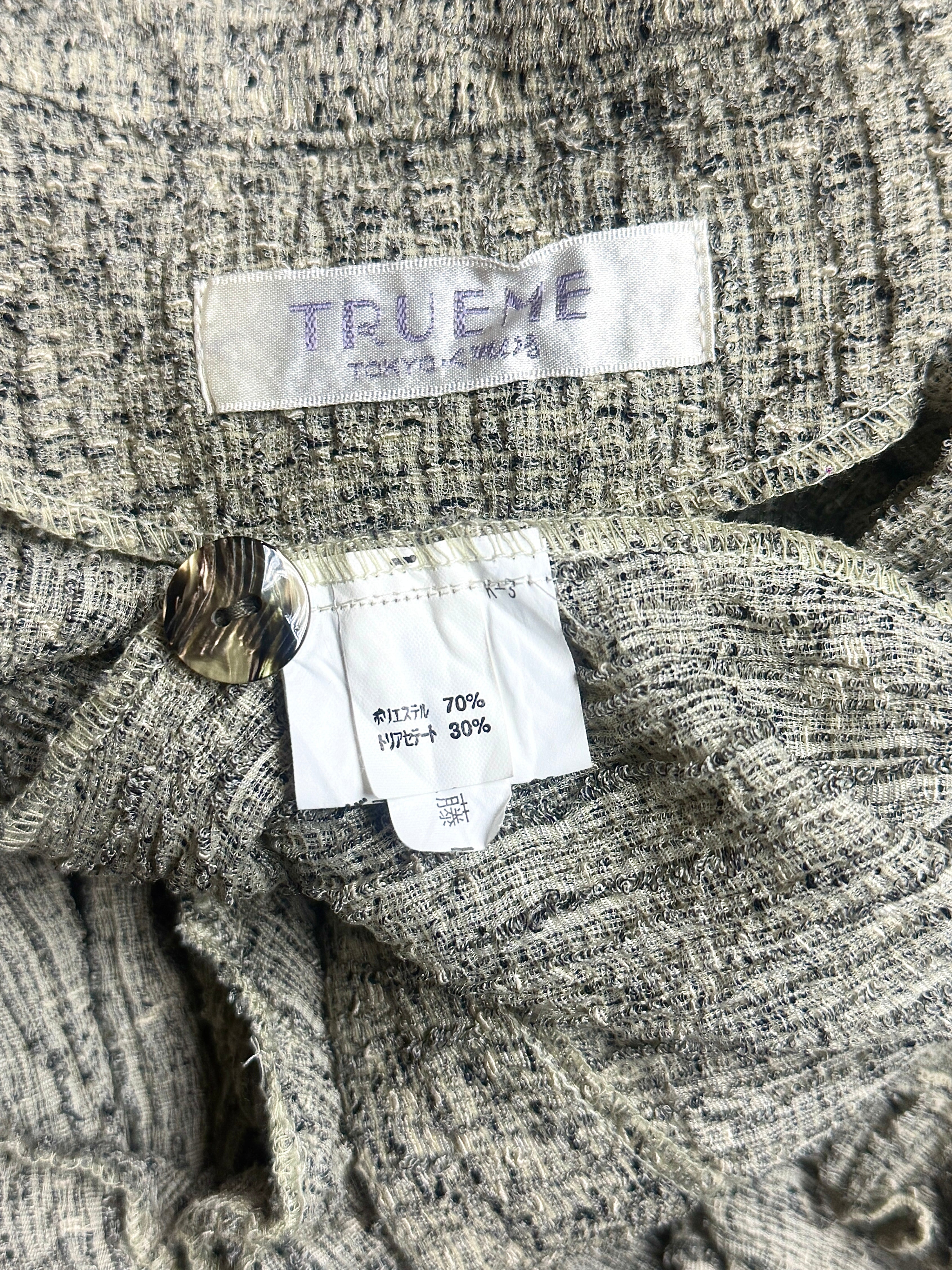 Grey Tweed Ruffle Trim Cardigan