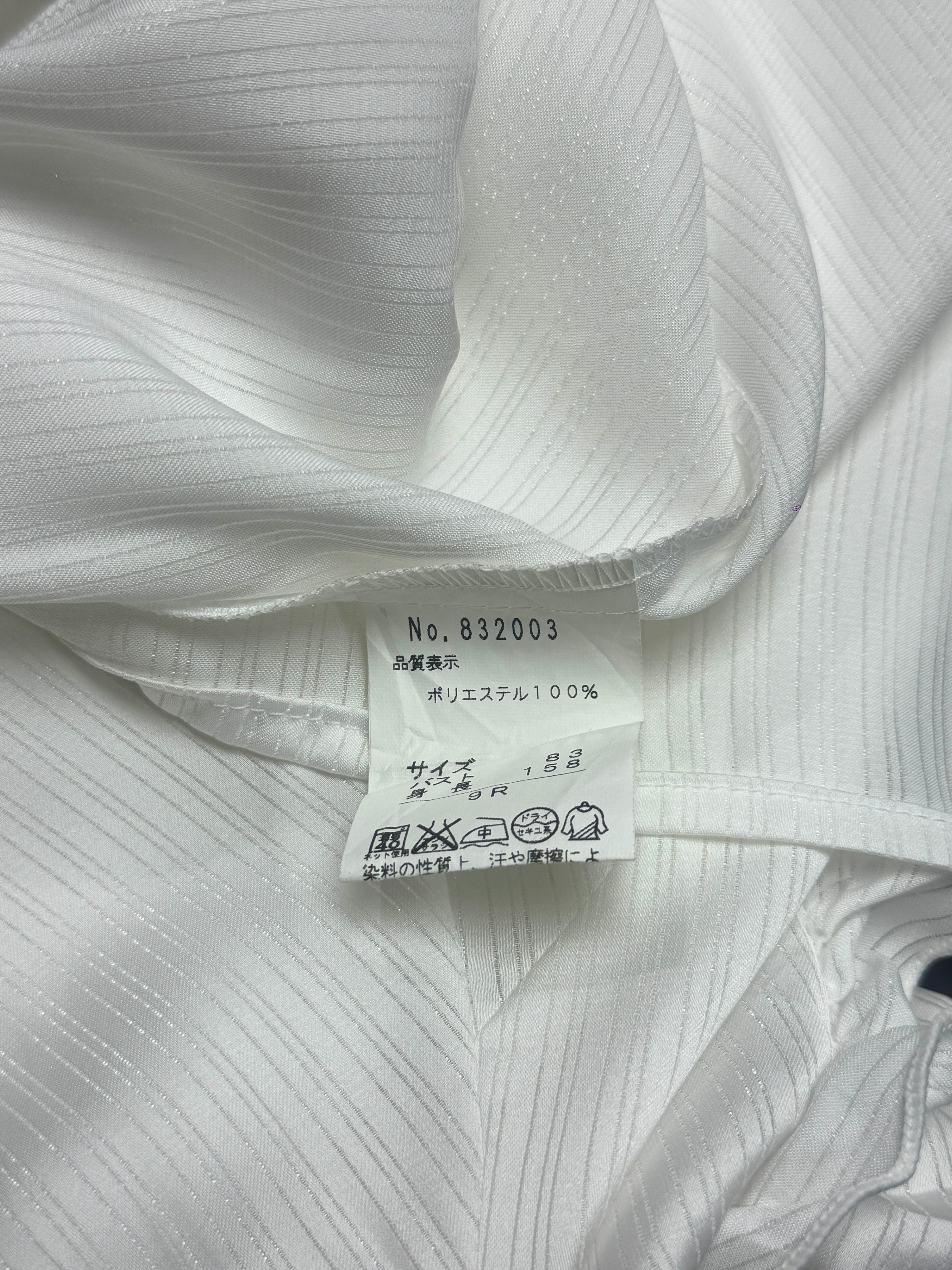 White Ruffle Neck Button-Up Blouse