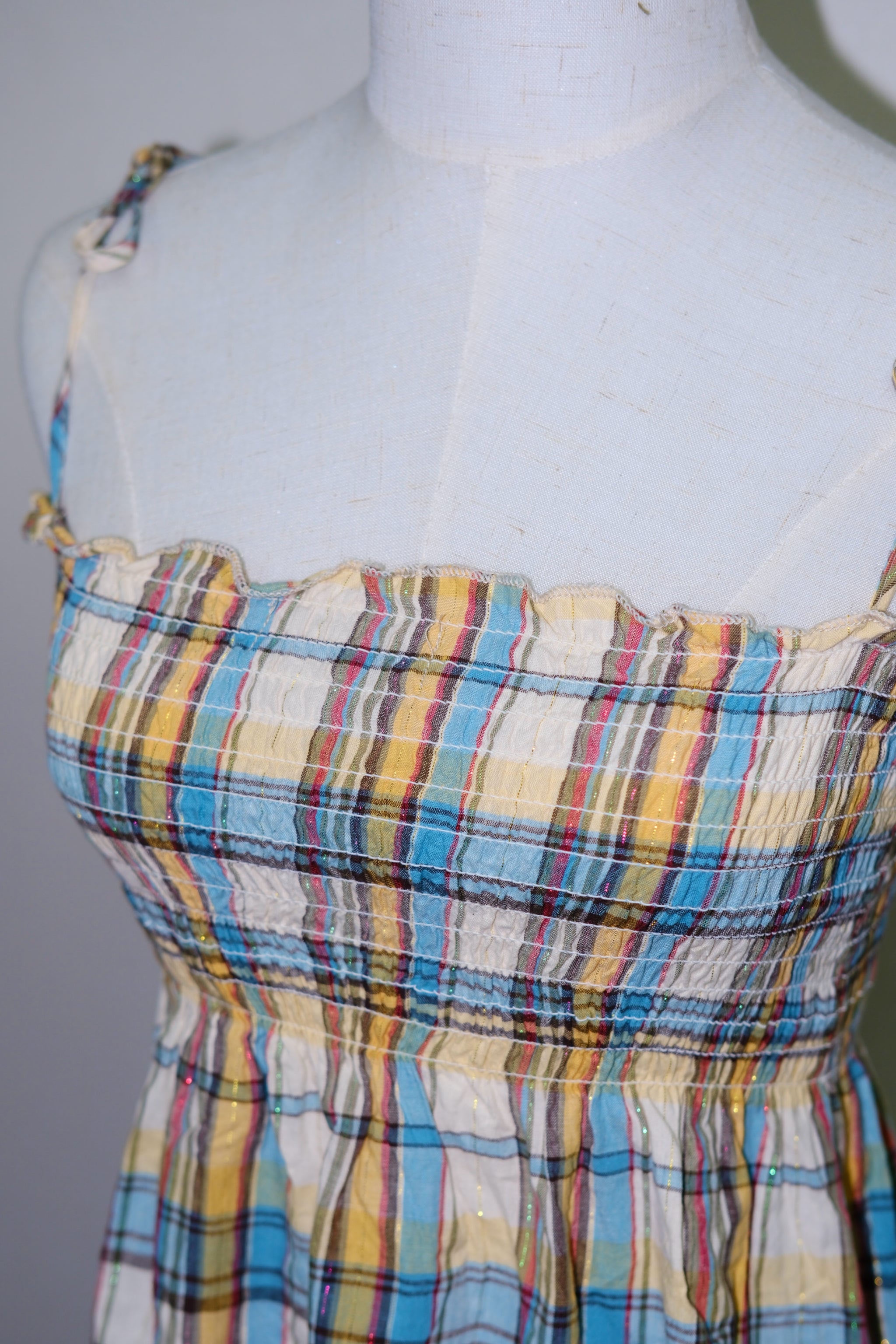 Multicolor Plaid Smocked Bust Cami Dress