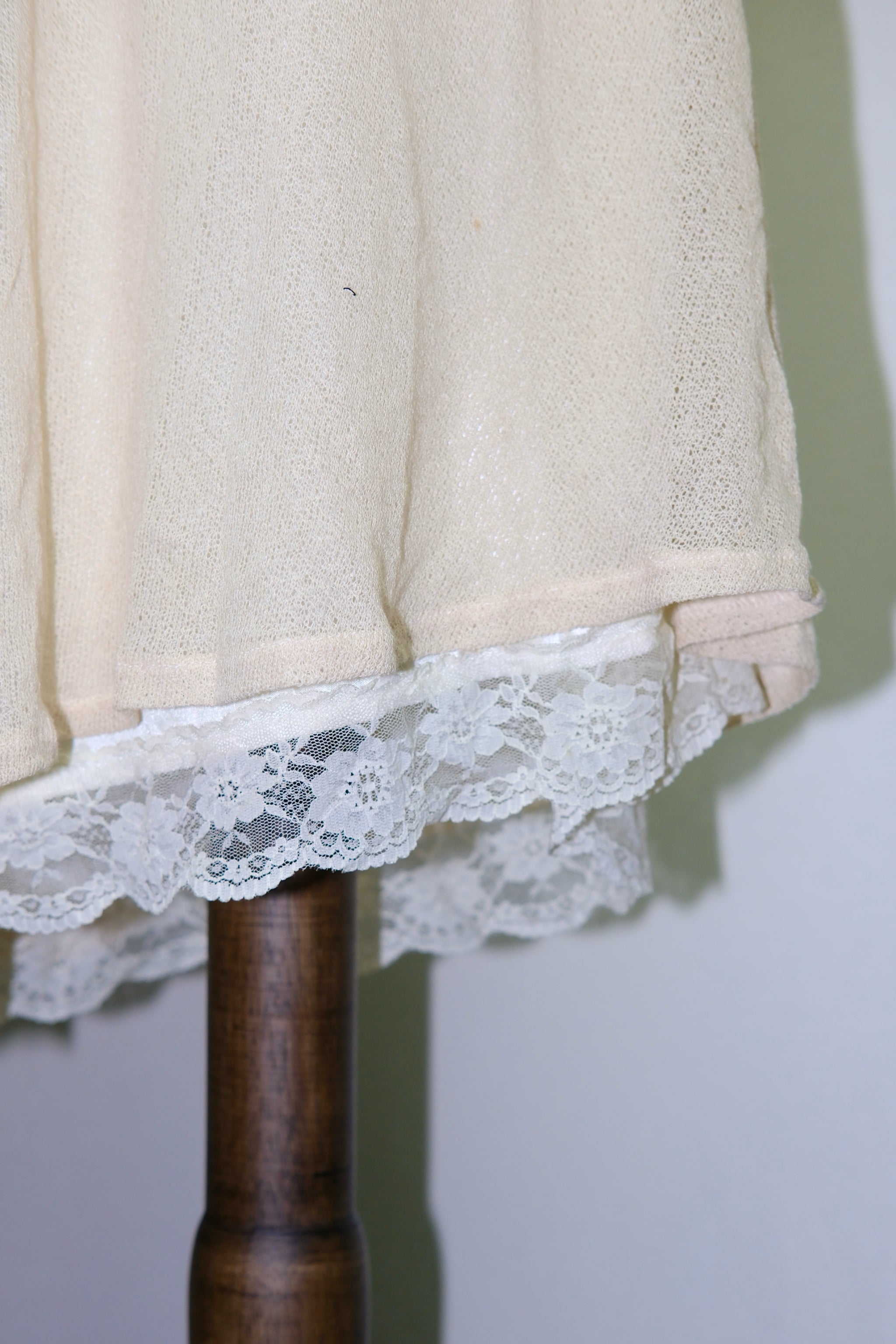 Cream Knit Cami Dress with Lace Hem