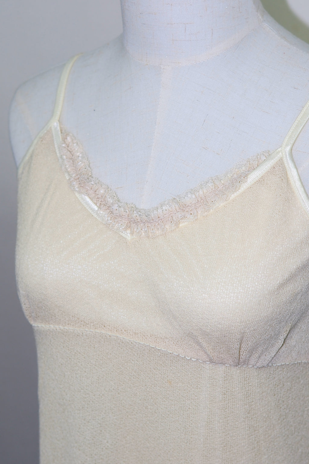 Cream Knit Cami Dress with Lace Hem