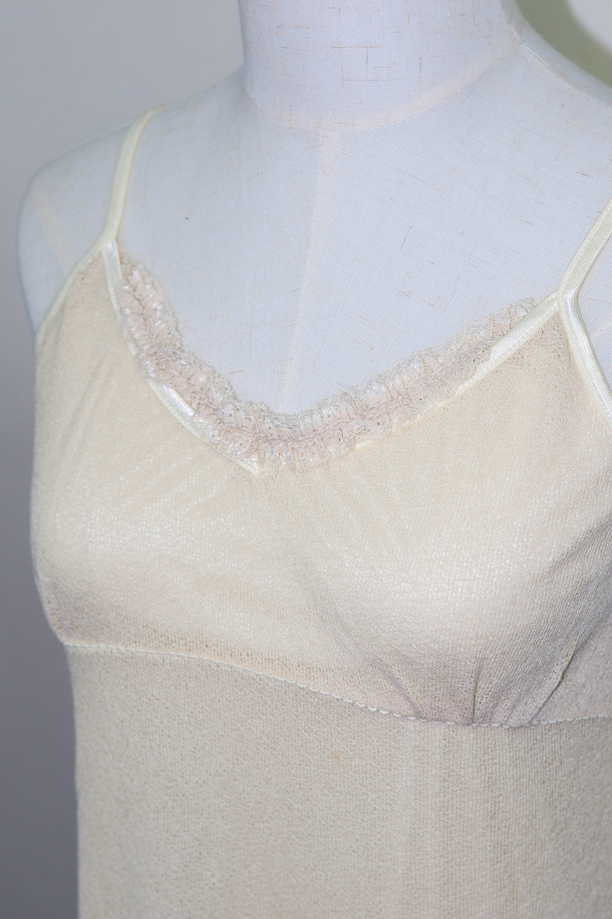 Cream Knit Cami Dress with Lace Hem