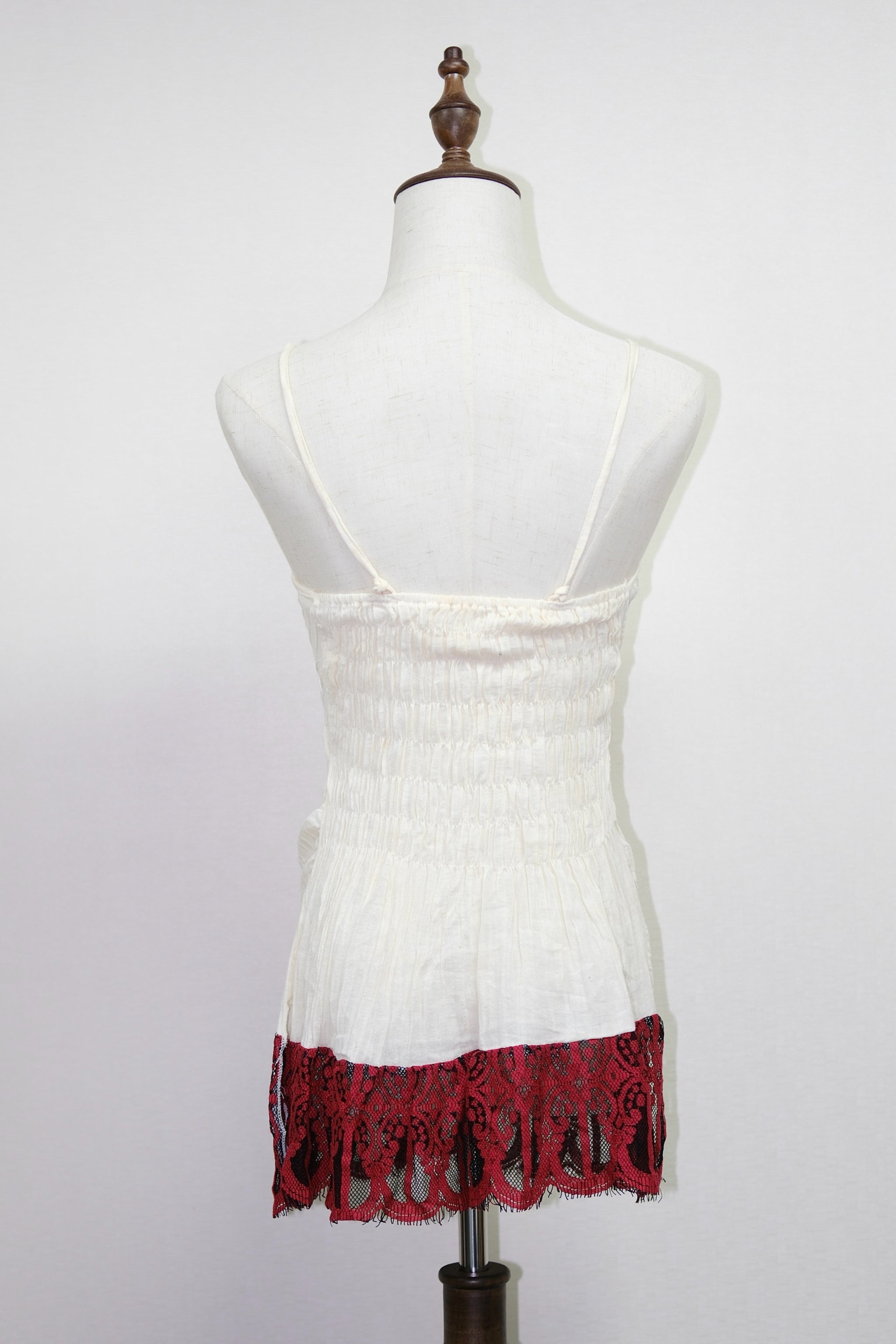 Cream Pleated Cami with Red Lace Hem