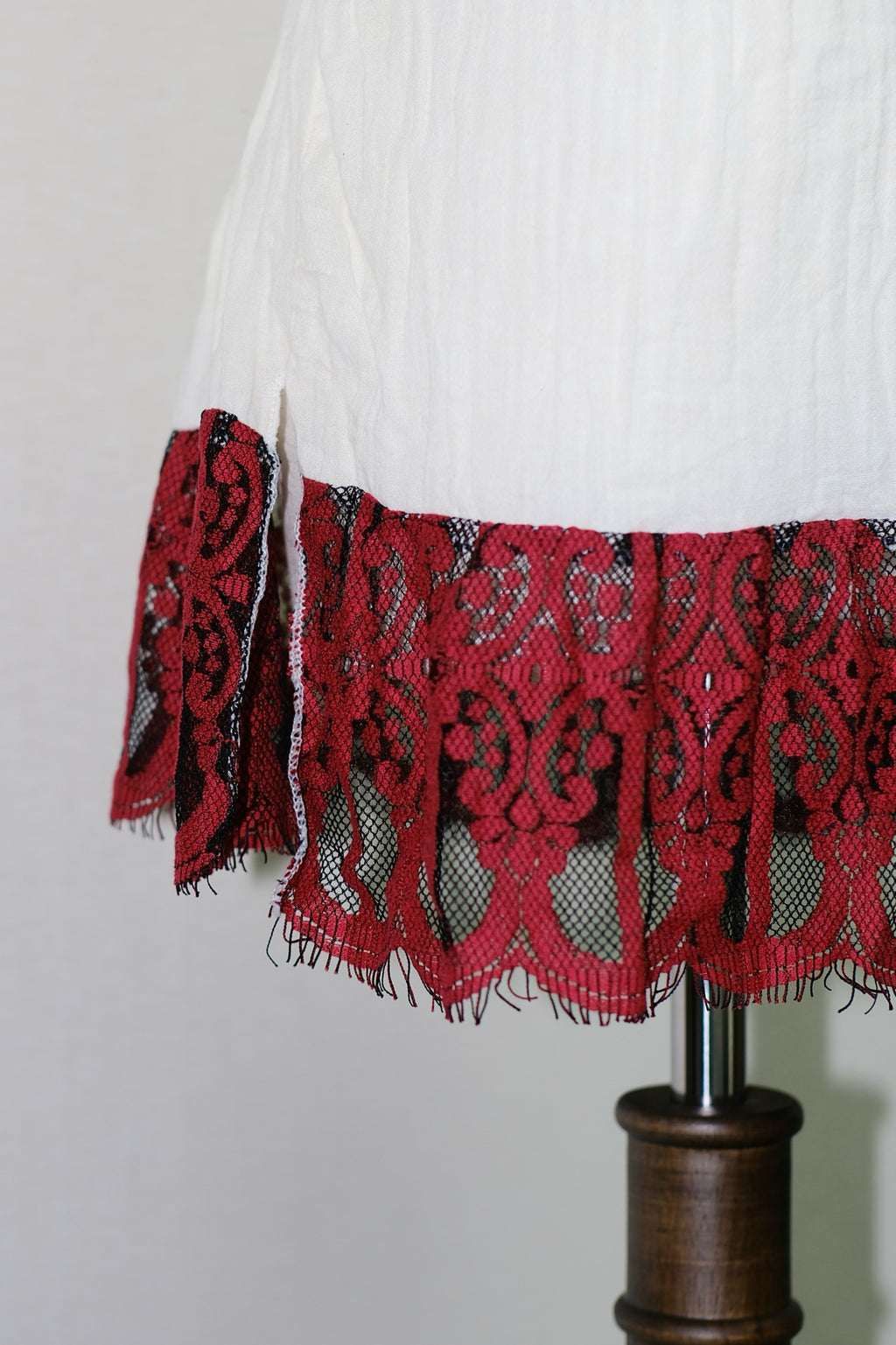 Cream Pleated Cami with Red Lace Hem