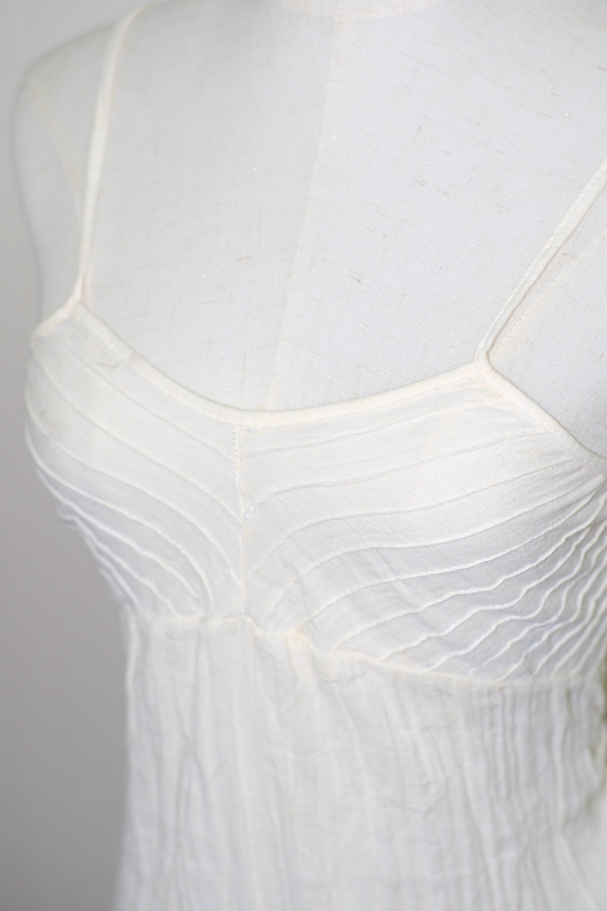 Cream Pleated Cami with Red Lace Hem