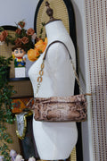 KAISER  Brown Snake-Embossed Leather Chain Strap Shoulder Bag